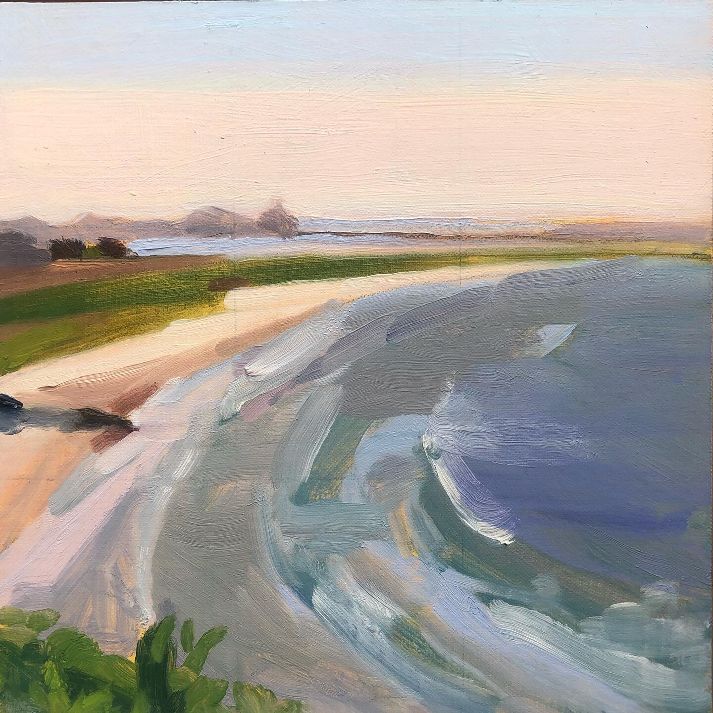 &ldquo;Fog Lifting&rdquo; oil/linen/wood 8&rdquo; x 8&rdquo; by Jill Madden. Such a lovely palette&hellip; completely captures the beauty of this bit of coastline. On display in our current exhibition PLACES WE LOVE! DM inquiries #jillmadden #robdieb
