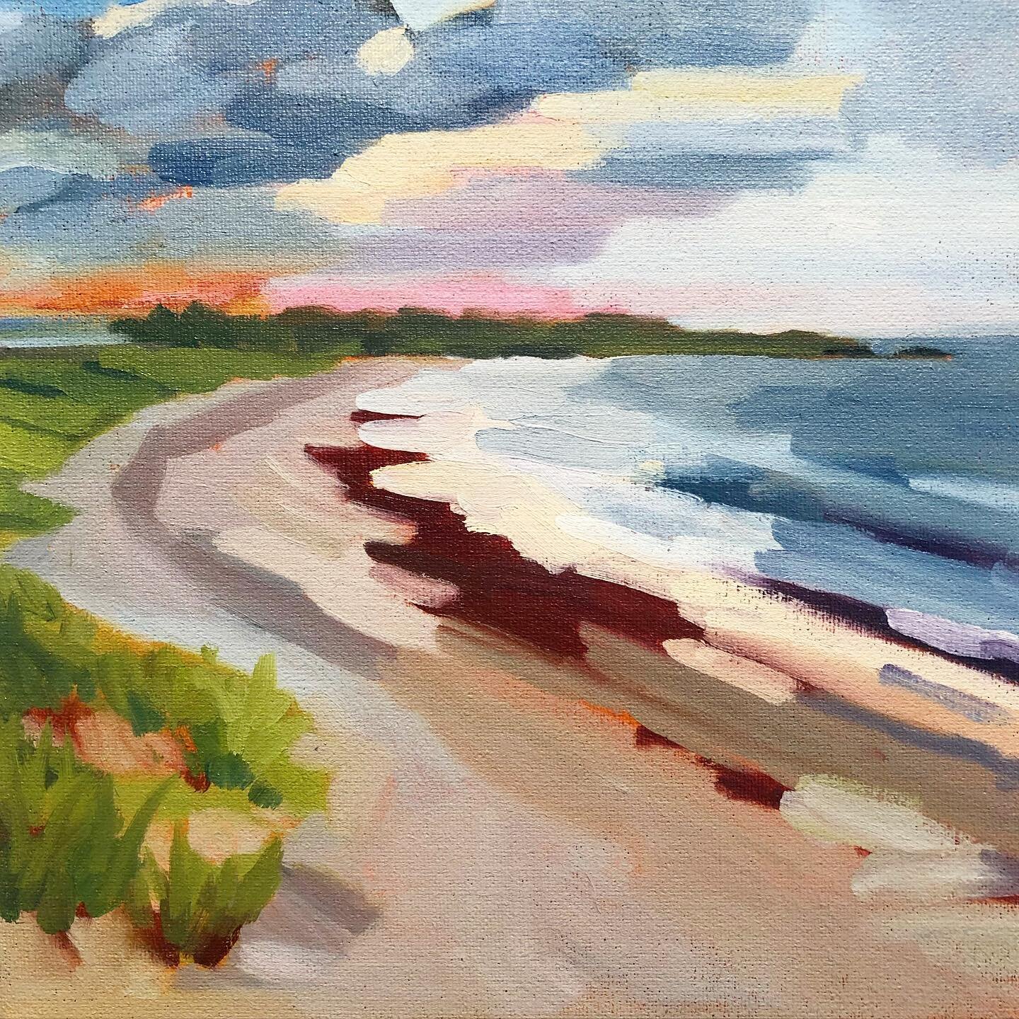 Jill Madden &ldquo;Red Tide&rdquo; oil/linen 12&rdquo; x 12&rdquo; (2021) Sun, sand, seaweed and surf&hellip; all part of summer on the coast! DM inquiries #redtide #jillmadden #robdiebboll #placeswelove #seascapes #squarepainting #paintings #beaches