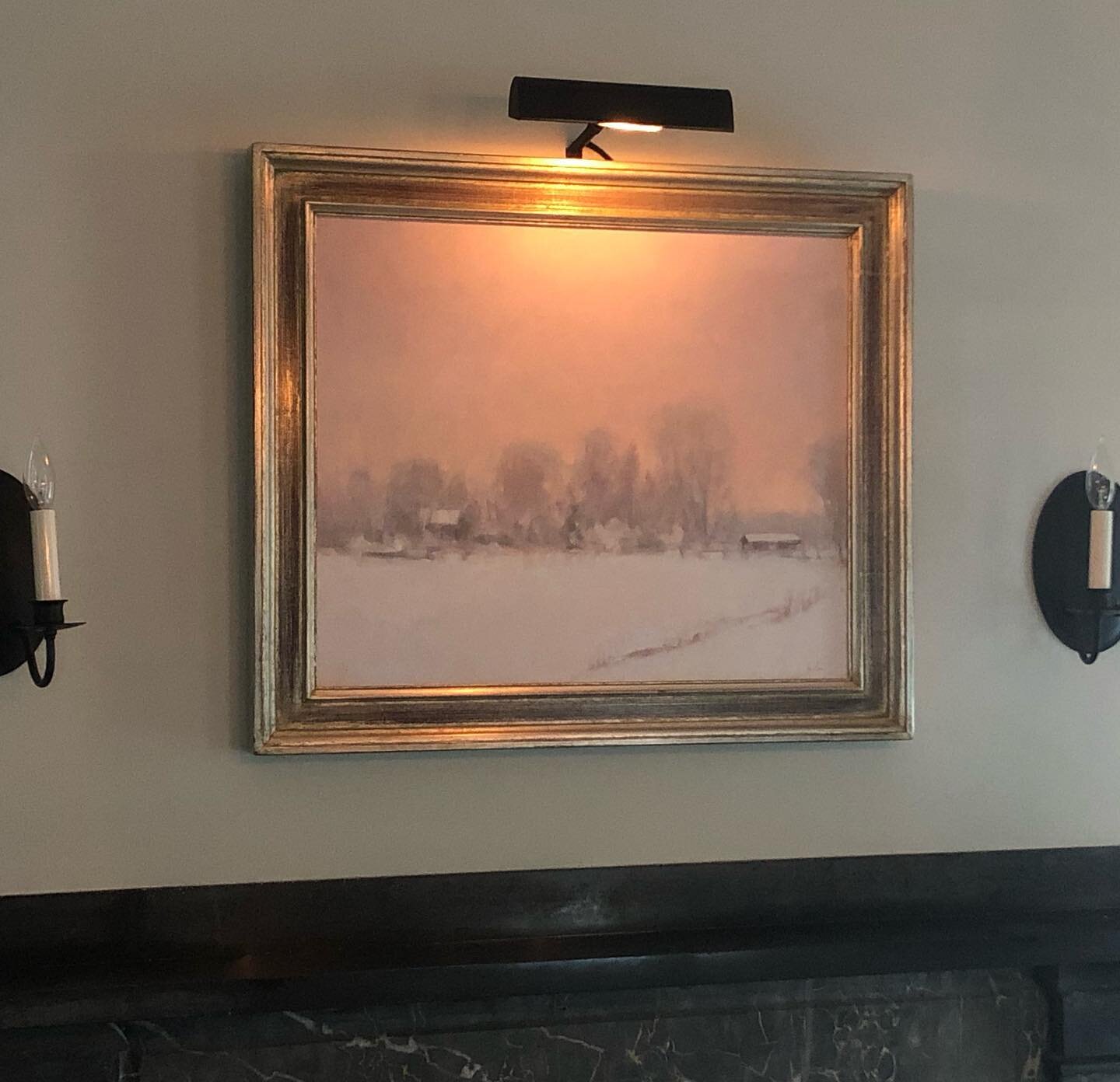 Happy clients absolutely make my day! This James Coe painting entitled &ldquo;Winter Poem&rdquo; was commissioned by a client here in Newport who loves snow&hellip; Thank you to client and artist! #jamescoe #snow #oilpainting #clientphoto #commission