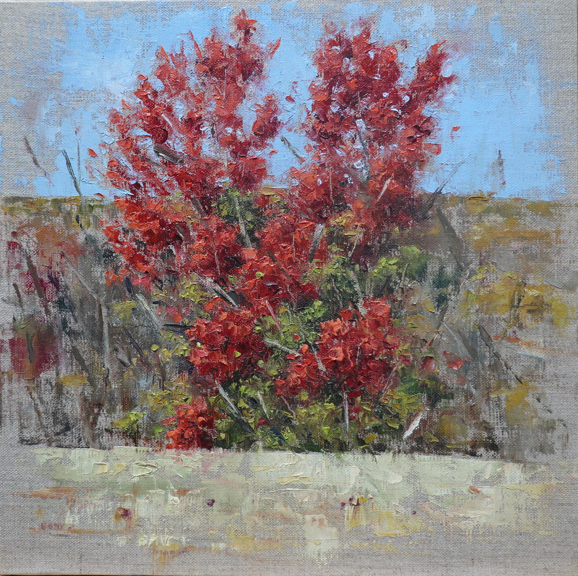Field Painting Red Tree