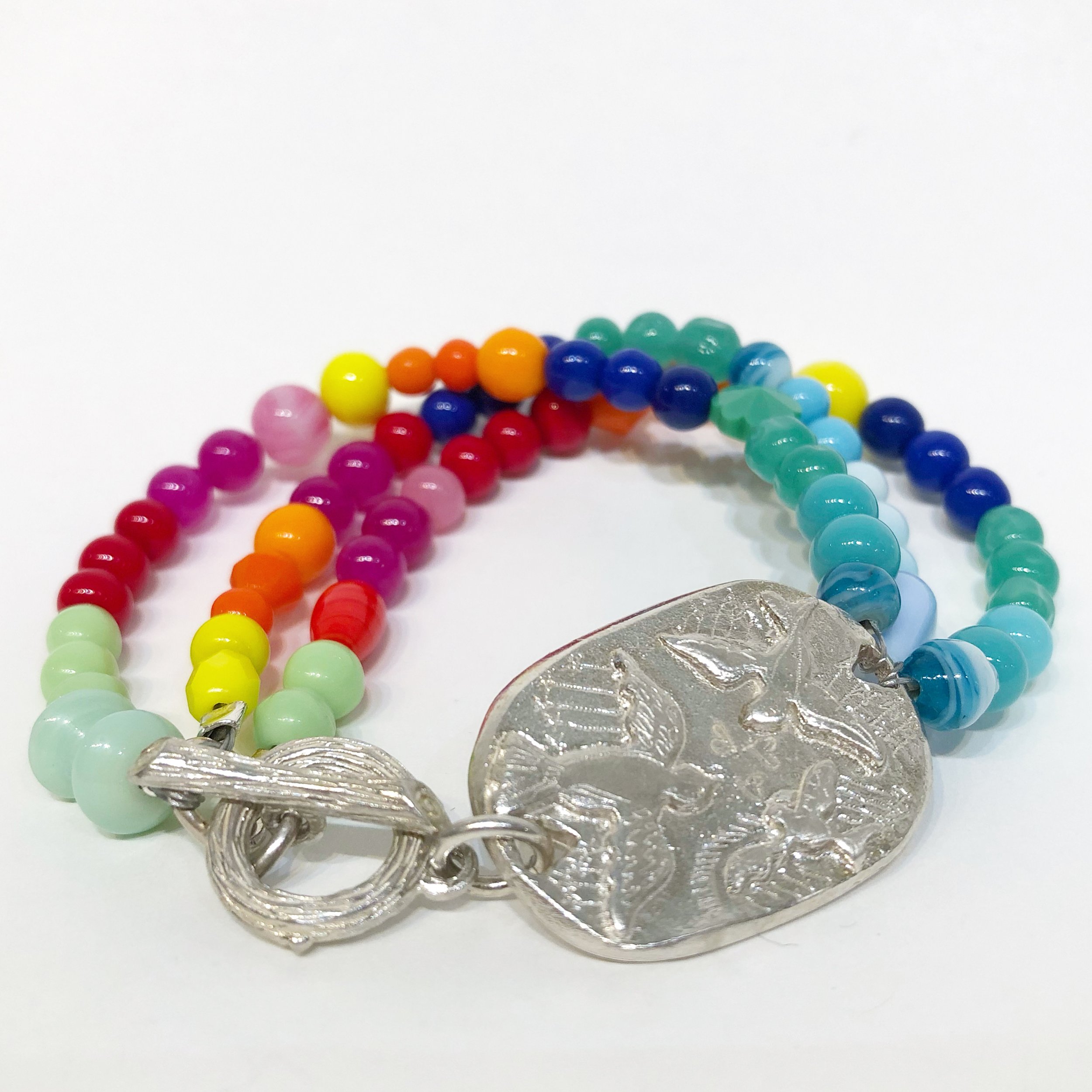  Rainbow bracelet with glass beads &amp; sterling silver 