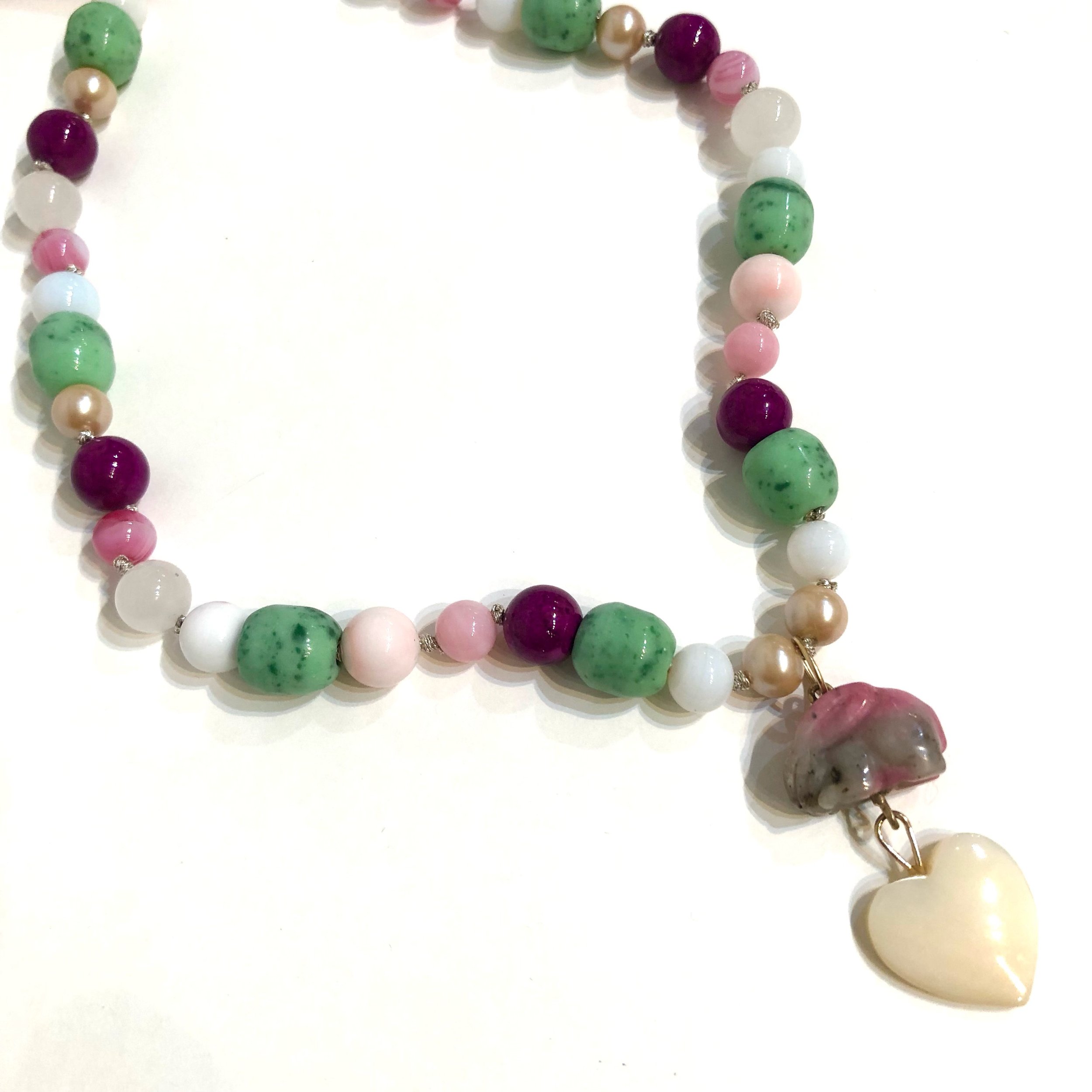  Bun bun necklace gum drop beads with rhodonite bunny 