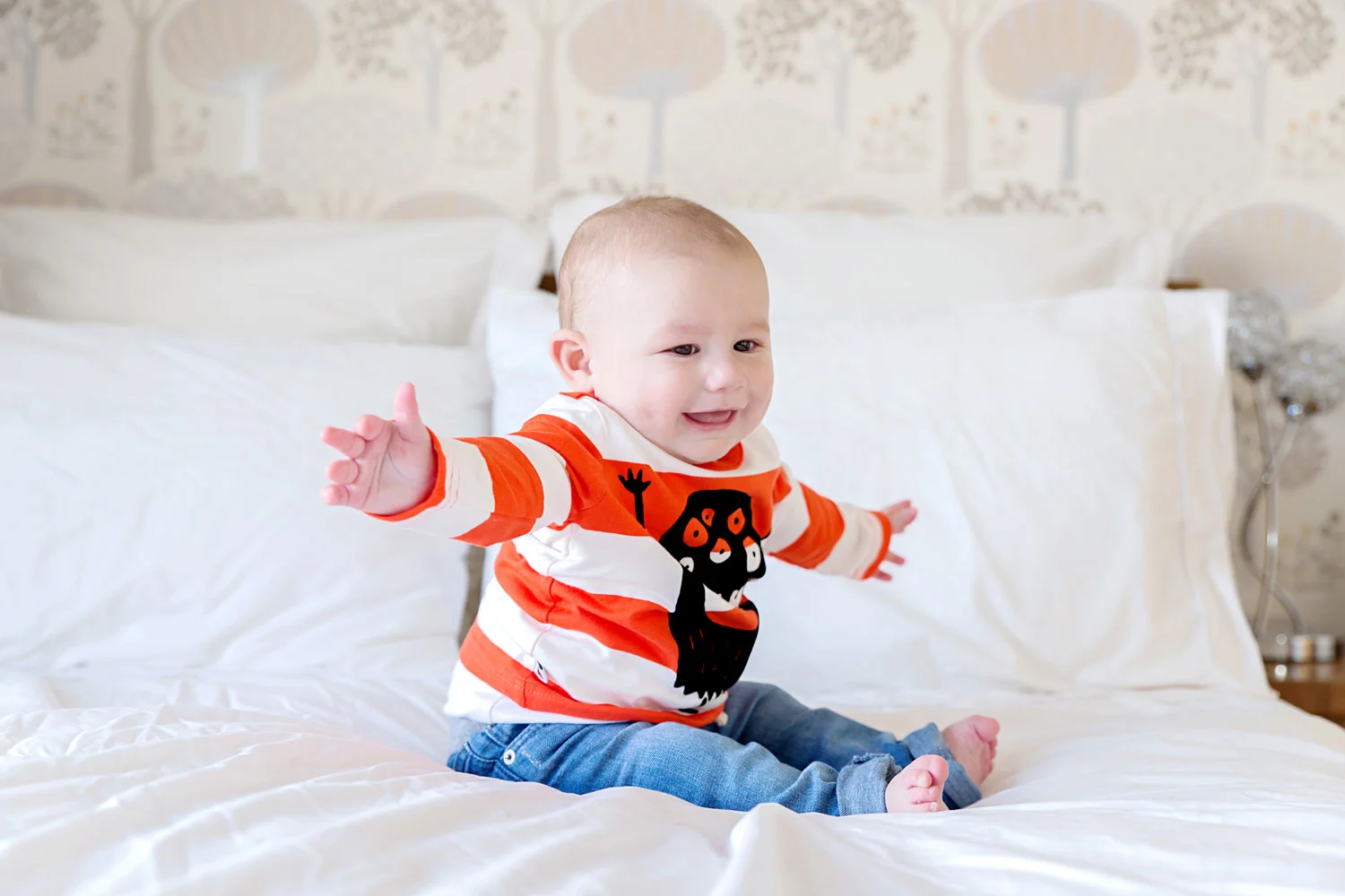 Baby pictures - 8 month old - Harry - big bed - halloween