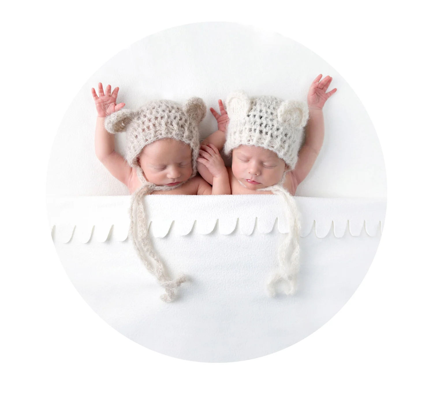 newborn baby twins in bear hats