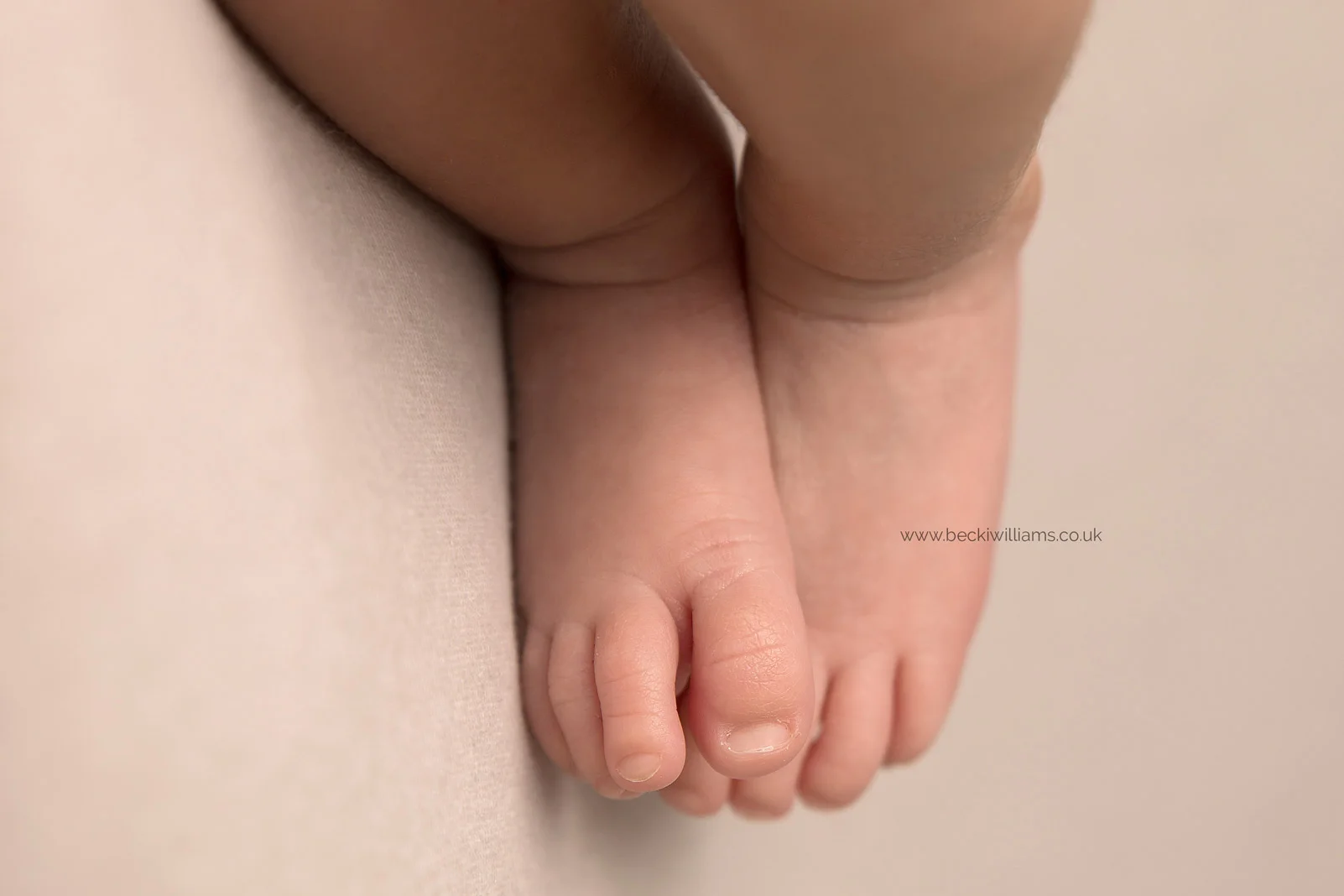 a close up photo of a newborn baby’s toes at his newborn photo shoot in hemel hempstead