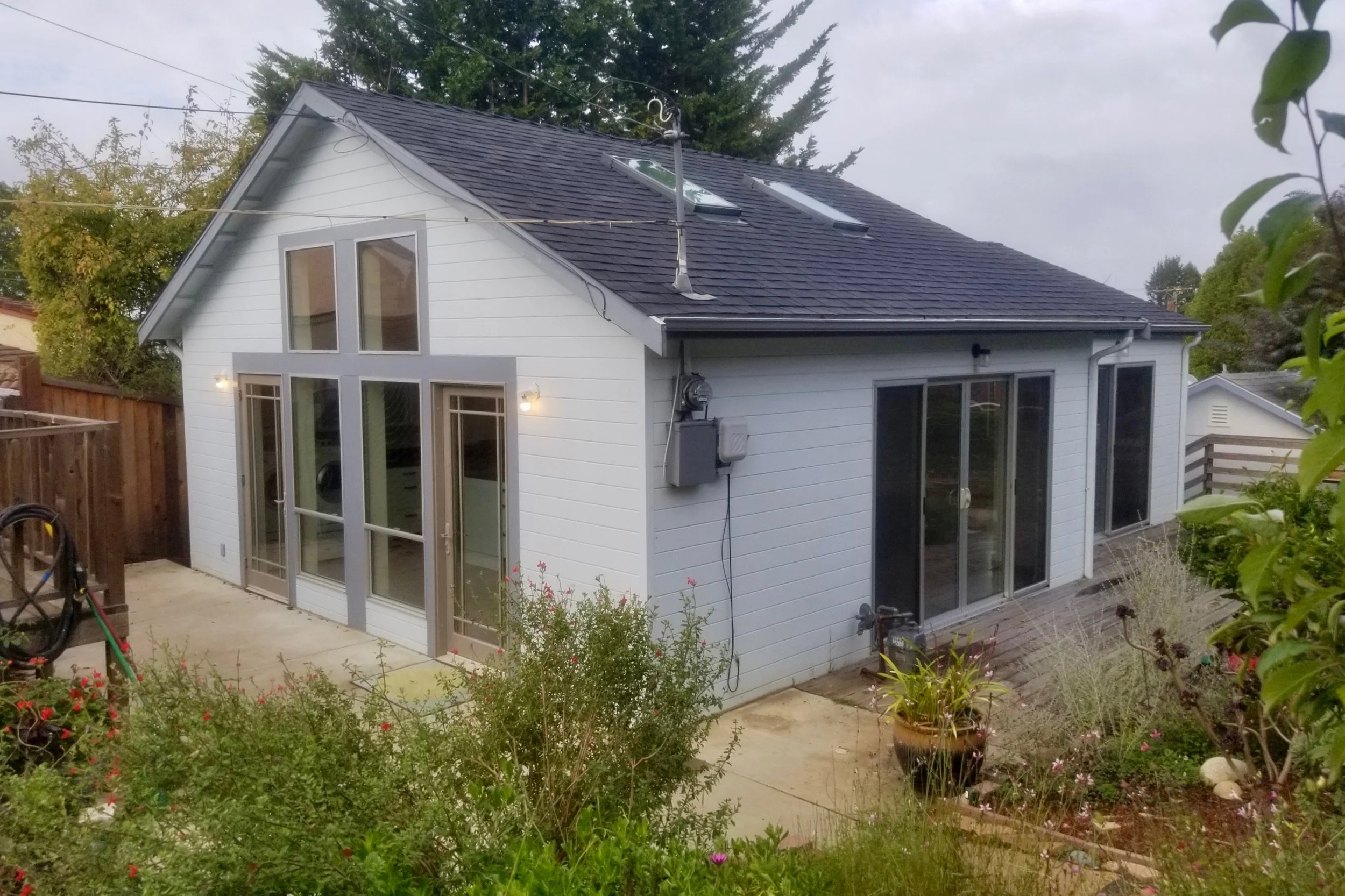 Gray house in garden