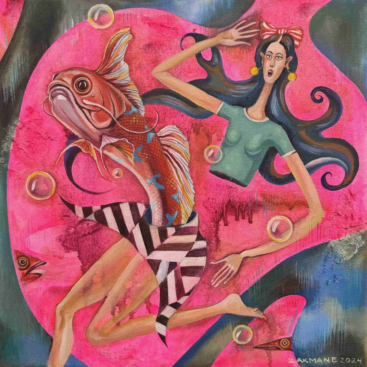 Zakmane was born in Latvia and graduated from the Latvian Academy of Arts. Her work is a unique phenomenon in Latvian art, combining carefully constructed composition, refined line work, and the sophisticated decorative quality typical of the Baltic 