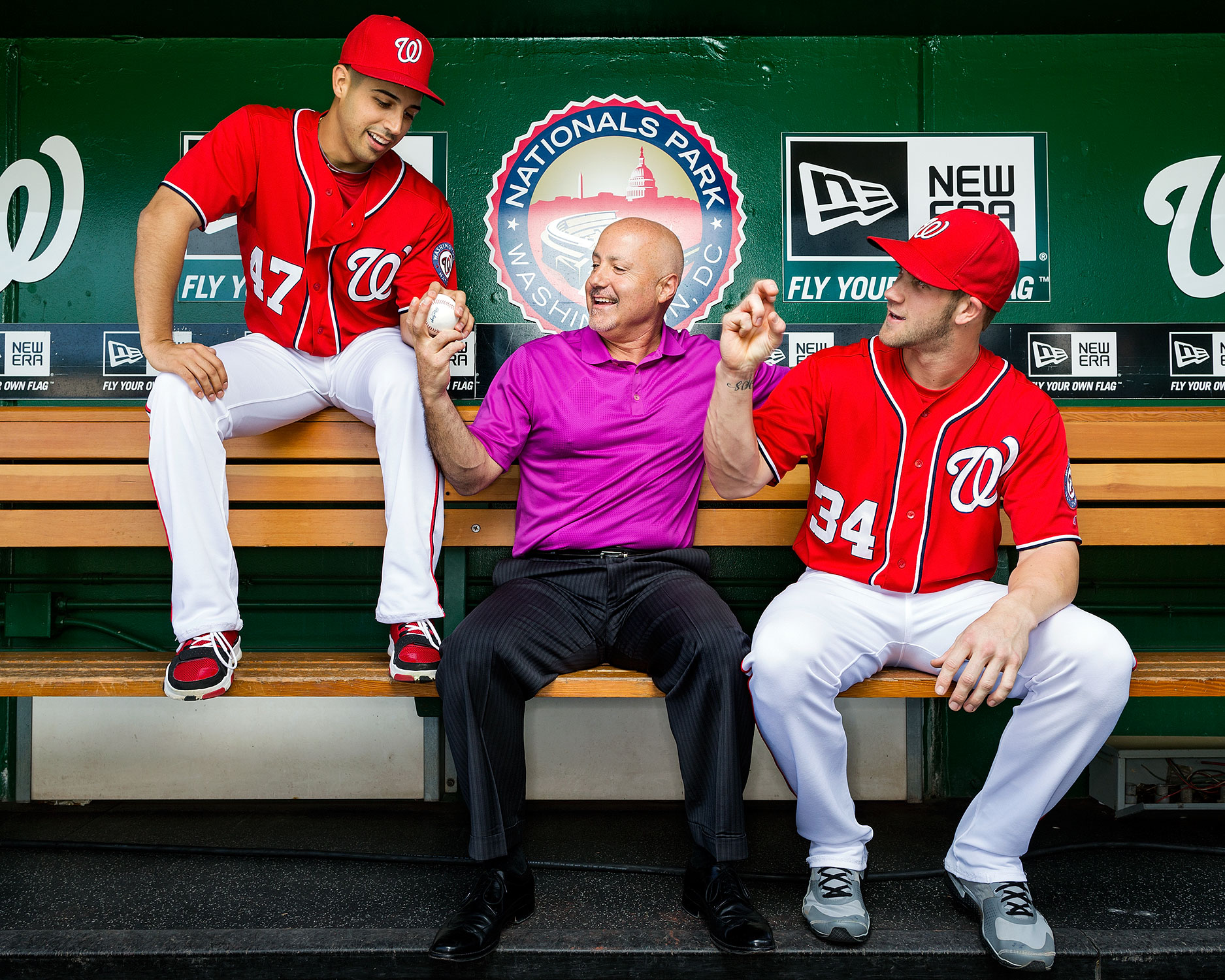 Mike Rizzo (with Gio Gonzalez and Bryce Harper), Washington Nationals GM