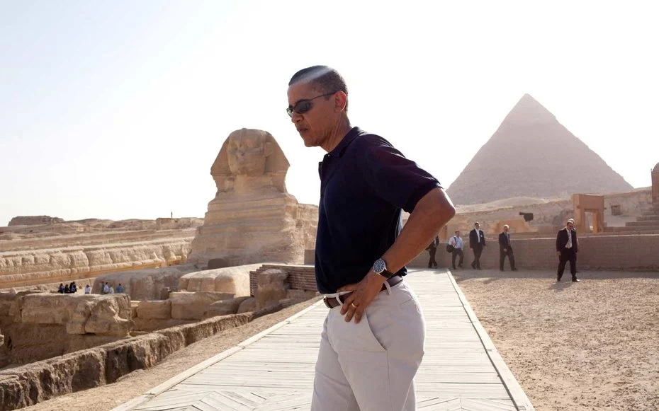 Great Sphinx in Giza, Egypt. Obama paid Egypt a one-day visit back in Summer 2009, but took some time to take in the incredible sights in Giza.