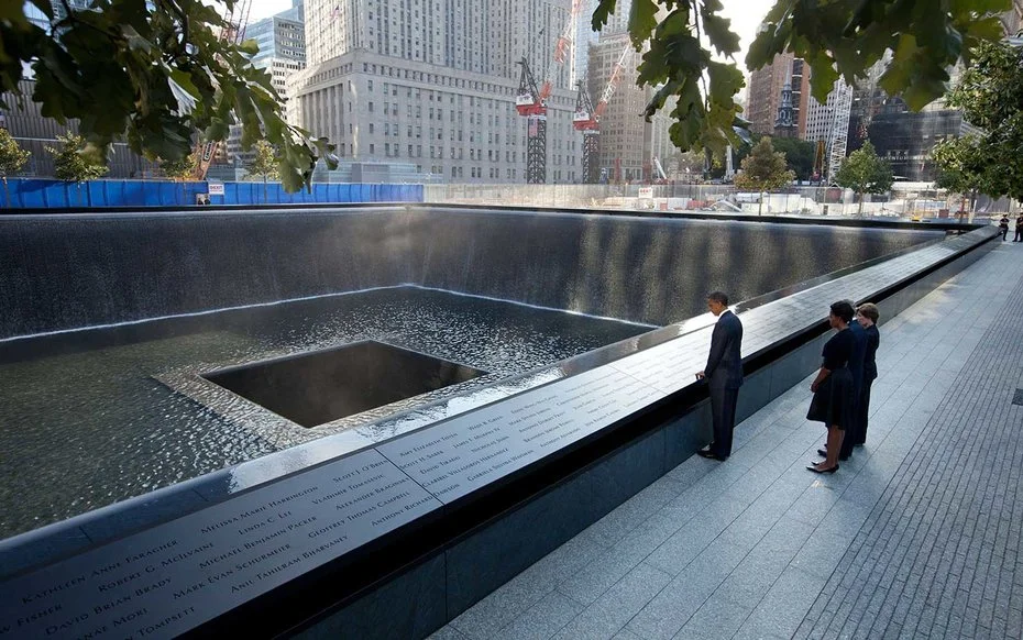 National September 11 Memorial, New York City Obama takes a moment of reflection at the National September 11 Memorial and Museum.