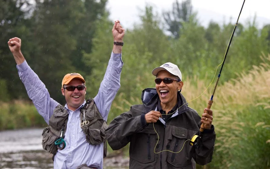 Montana Obama tries his hand at fly fishing.