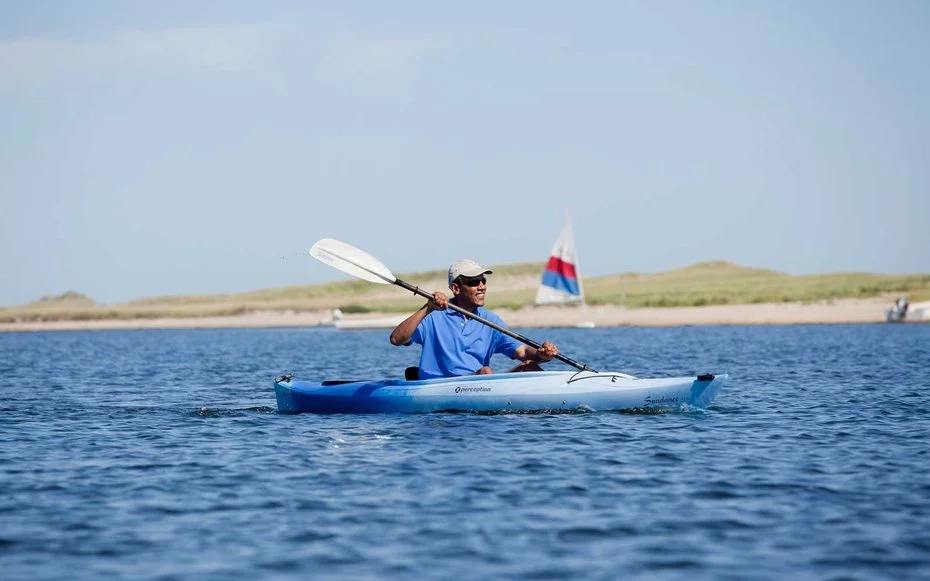 Edgartown, Massachusetts Obama hits The Great Outdoors, taking some time to kayak while visiting Massachusetts.