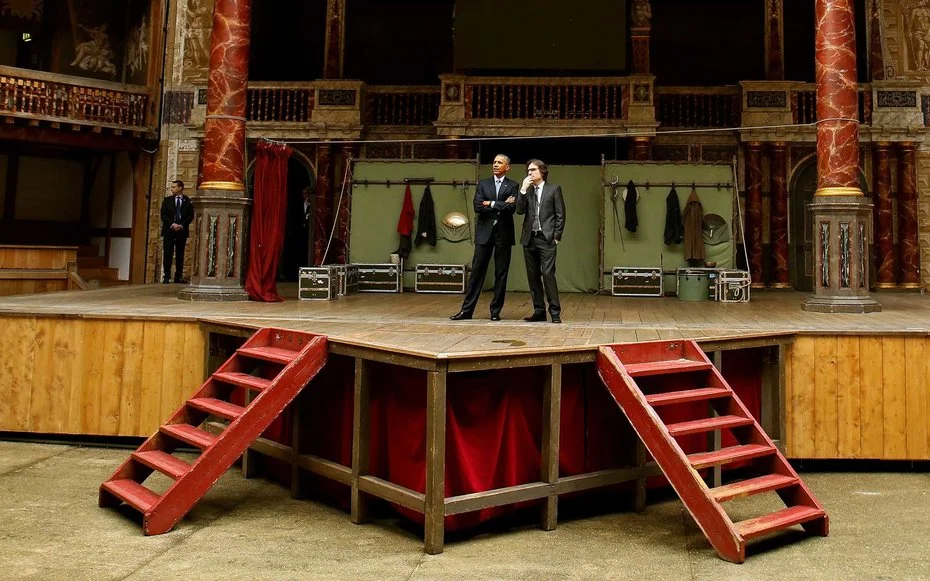 Globe Theater, London Obama had the rare chance of experiencing the Globe Theater from the stage on a trip to London.
