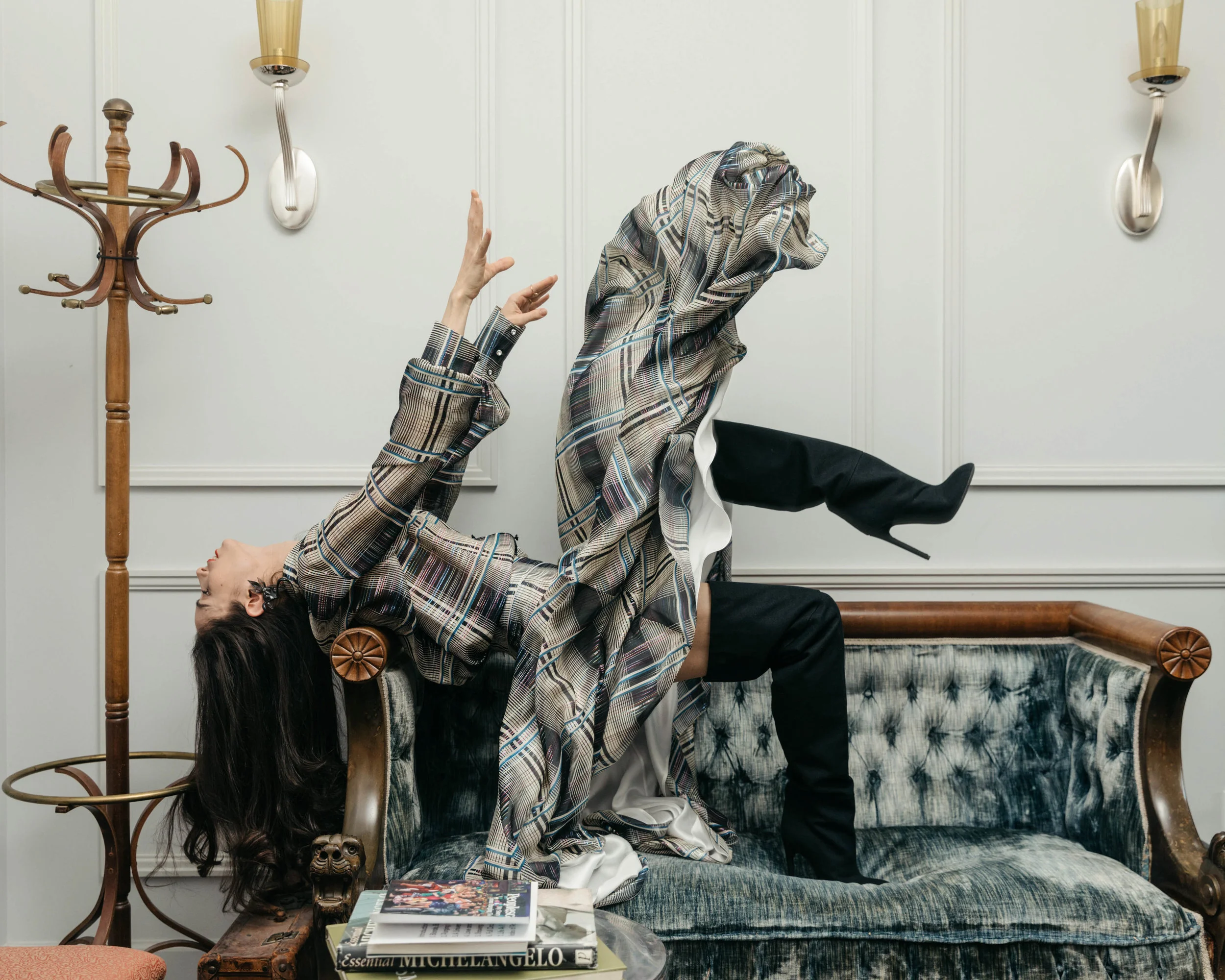 Dores Andre in dress by Victoria Hayes , boots Yeezy
