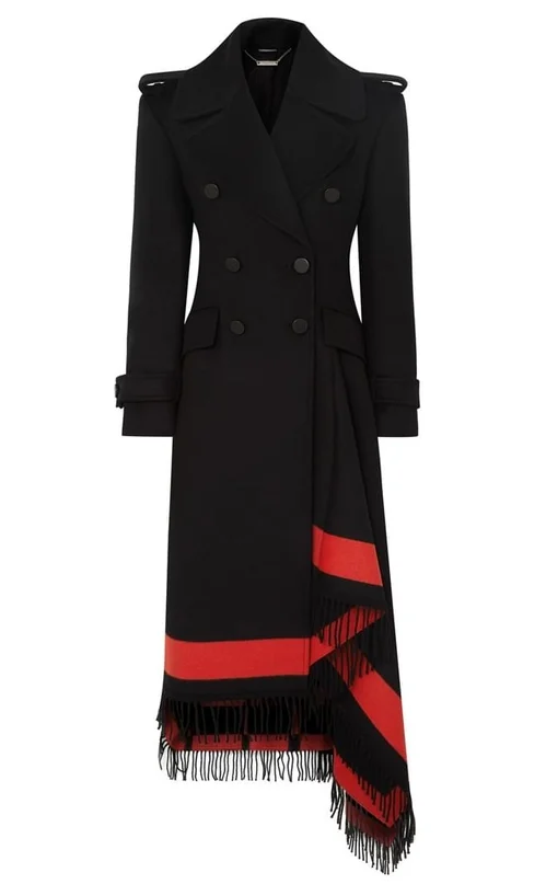 ALEXANDER MCQUEEN Asymmetric fringed wool-blend double-breasted coat