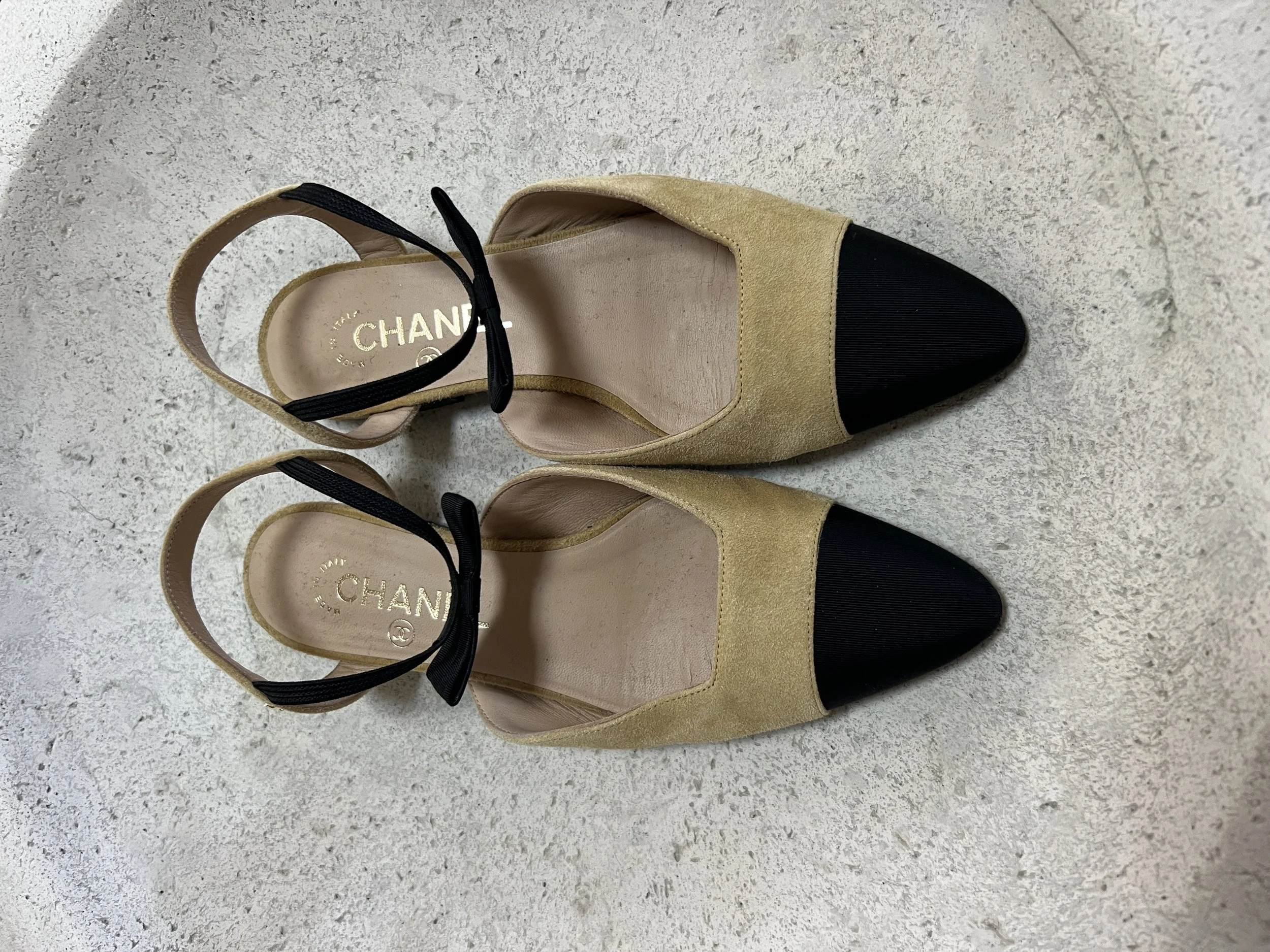 Pre-loved Chanel 2020 Interlocking CC Logo Slingback Flats  Size 36.5