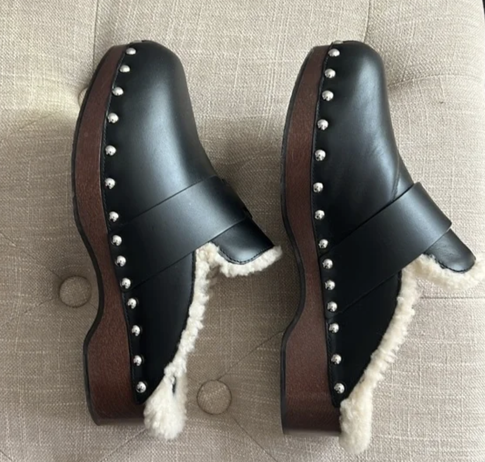 Pre-loved Hermes leather studded accent clogs Size 36 — GAZETTE DU
