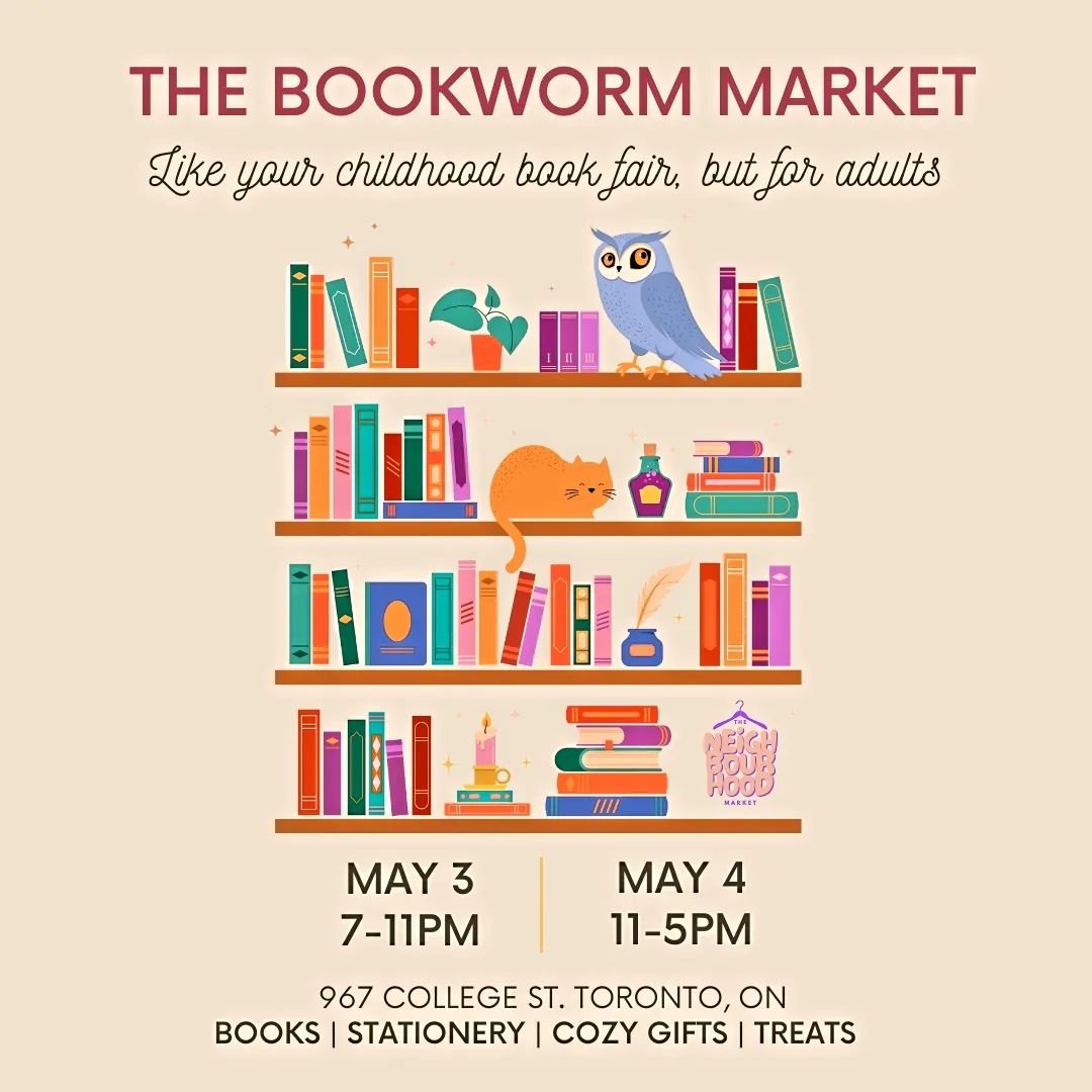 THIS WEEKEND! 

📚 @theneighbourhoodmrkt Bookworm Market
📍Society Clubhouse - 967 College St. 
🗓️ Saturday May 4 - 11-5pm
📕 Journals, stickers, eye pillows, heat packs, aromatherapy sprays, tote bags calendars 

Can't wait to see you there 💗💗

#
