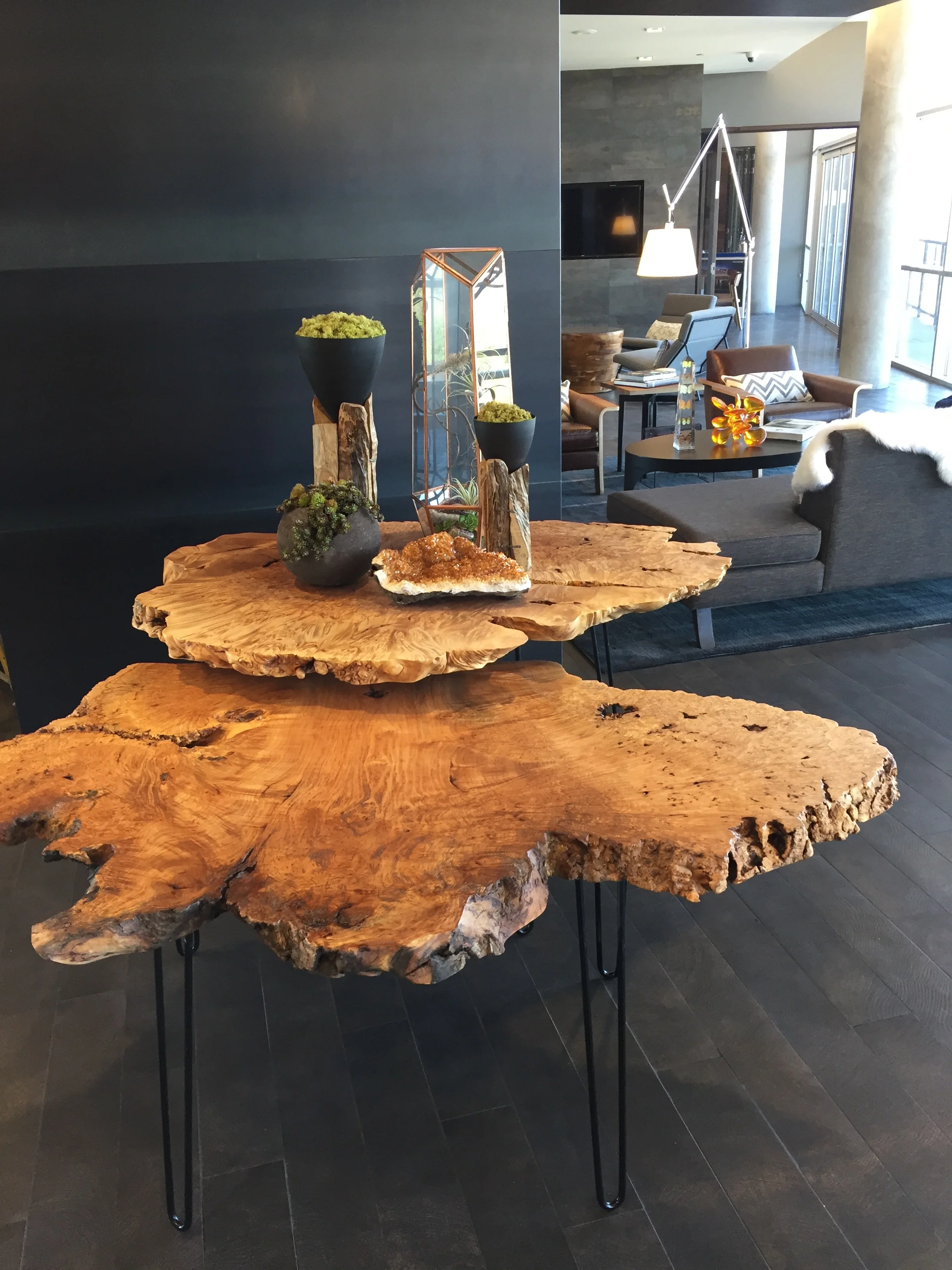 Maple burl entry tables