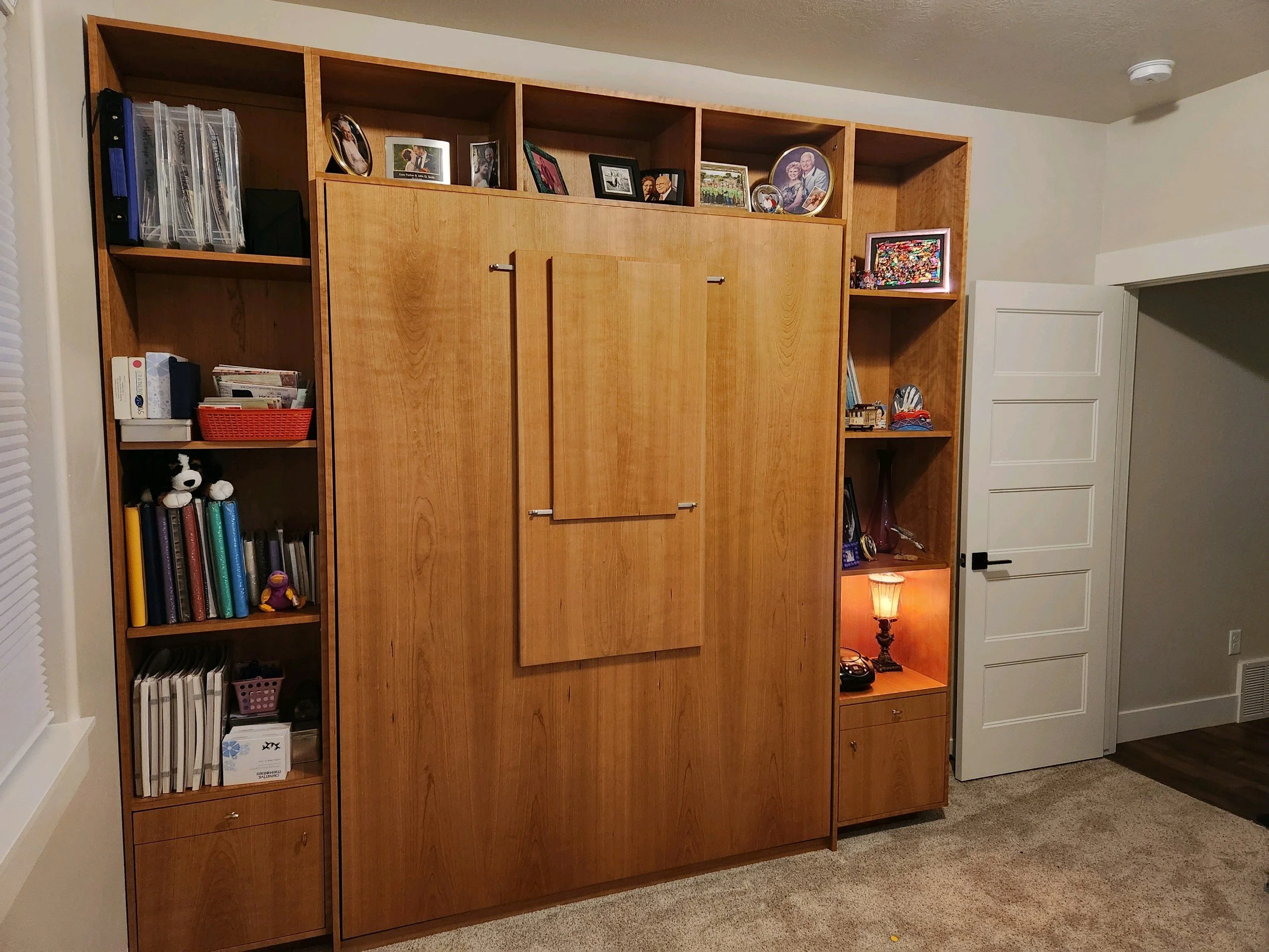 Fold down desk locked in place