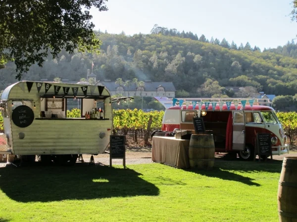  Serving wine and beer at a winery party 