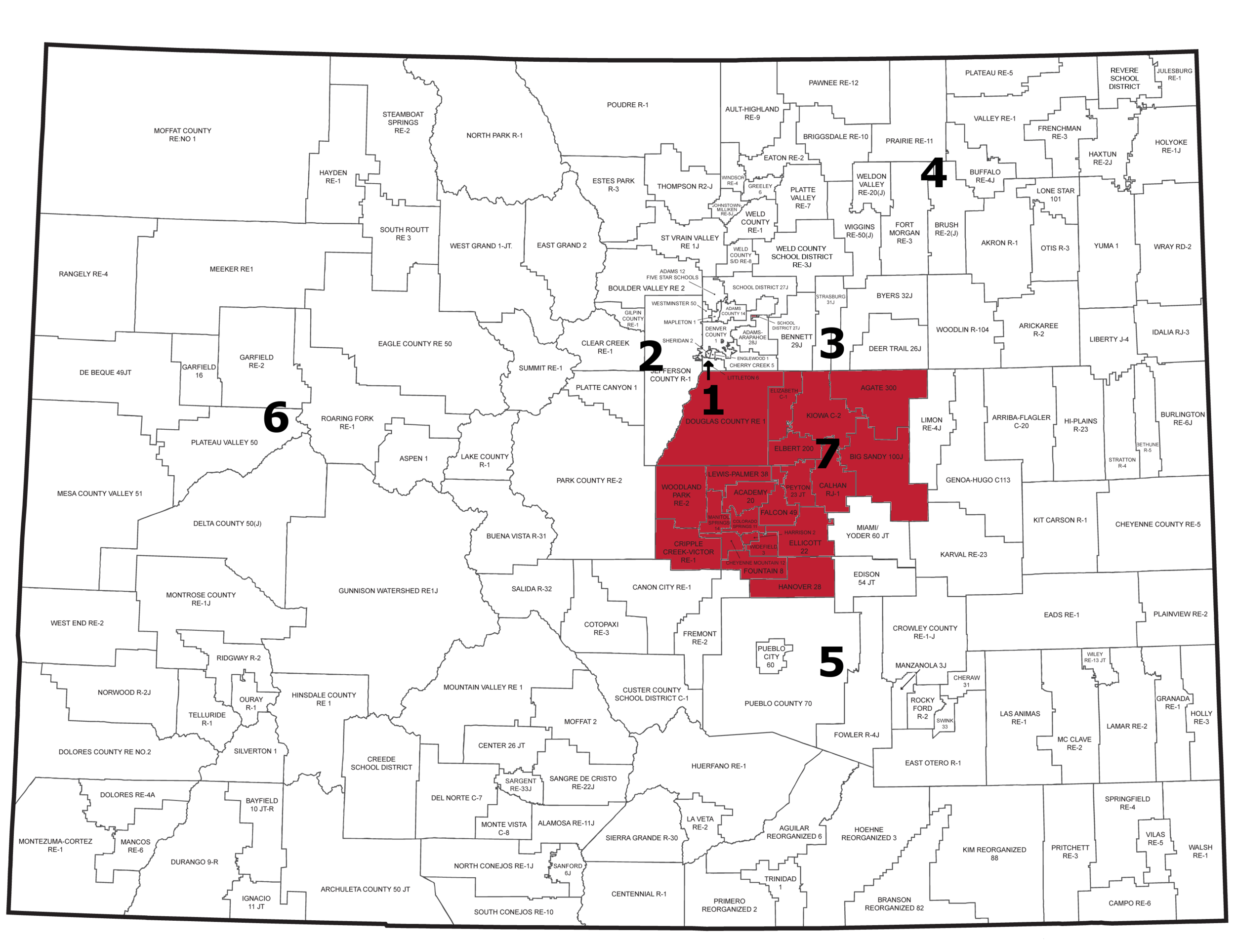 Region 7: Districts in Douglas, El Paso, Elbert, and Teller Counties