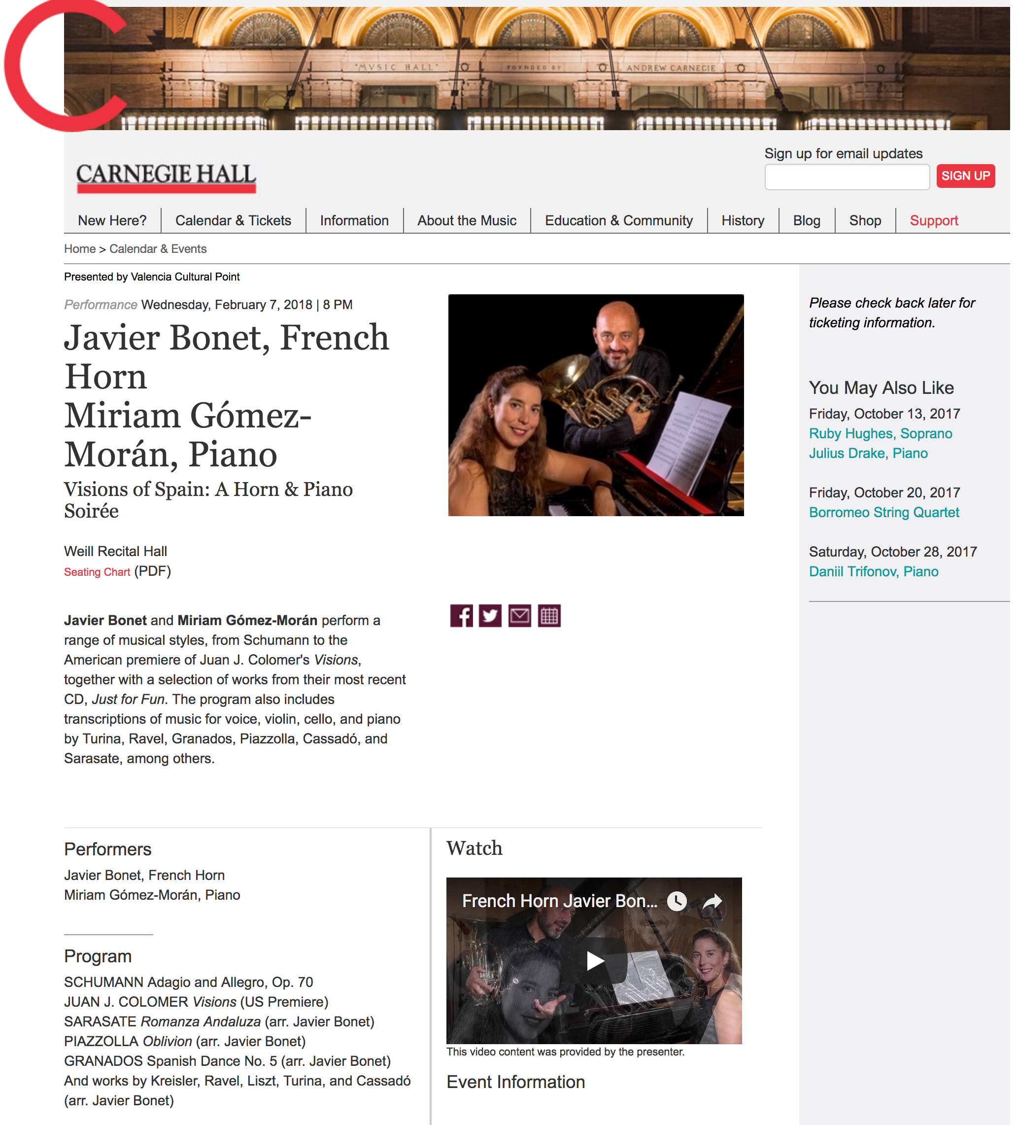 "Visions" US Premiere at Carnegie Hall