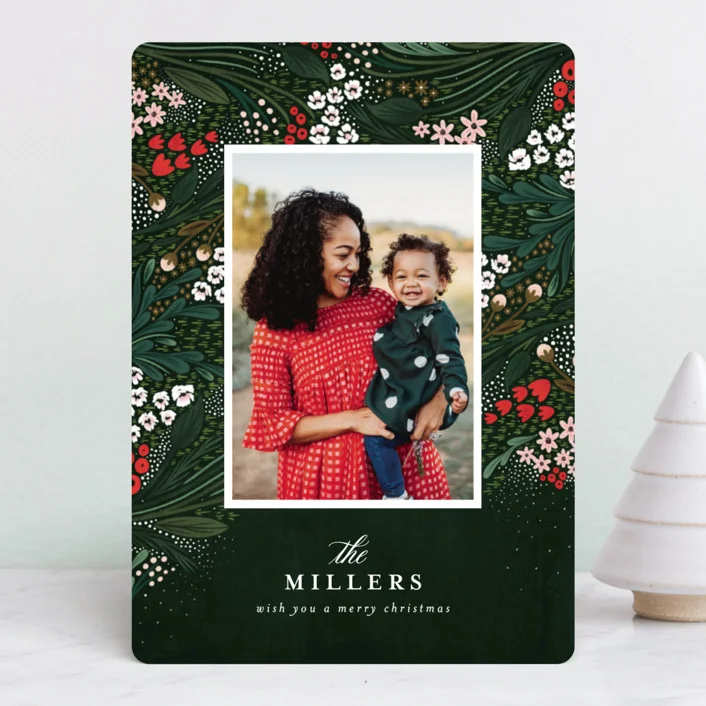 I just LOVE LOVE the illustrated florals on this card! The red and pink flowers feel fresh and pretty intertwined with rich green foliage. Holiday Garden by Angela Marzuki
