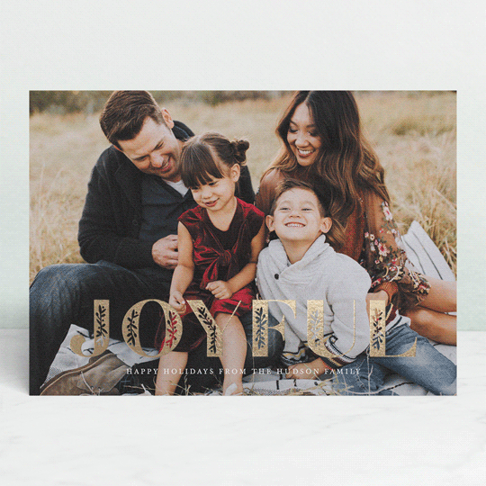 The perfect balance of decorative and simple, simple text “Joyful” has an inlay of delicate branches. Inlay by Lauren Chism