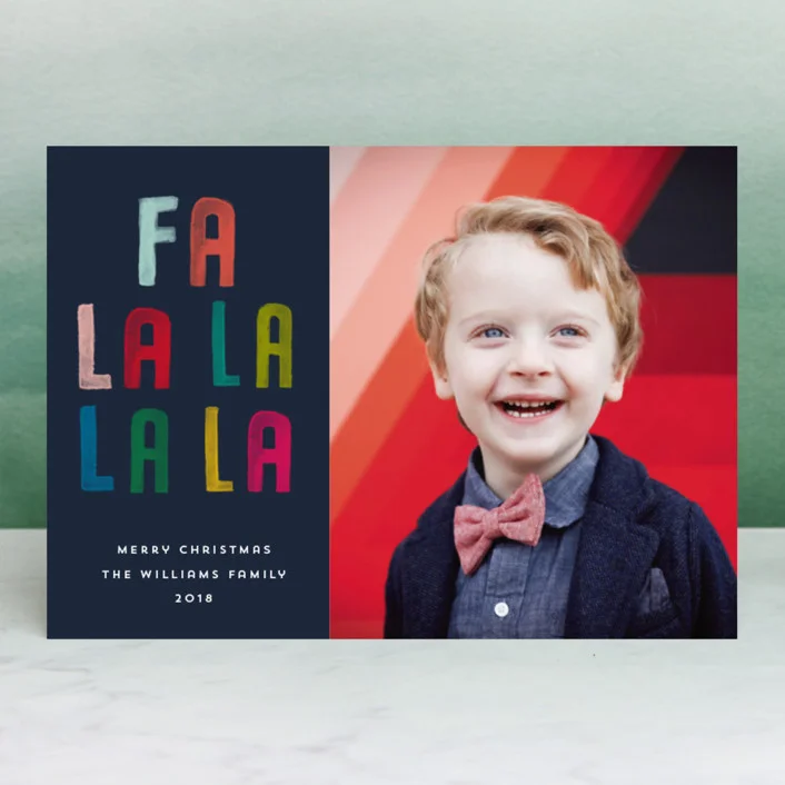 Textured and rainbow colored text give this modern holiday card a fun and fresh feeling. Fa La La La La by Paper Dahlia