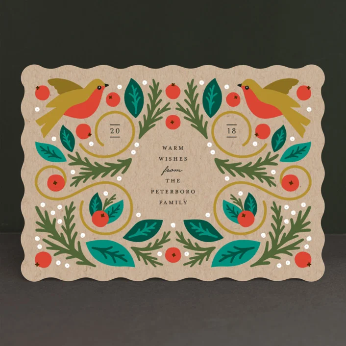 Modern illustrated birds, leaves and berries give classic folk a new twist. Folk by Genna Cowsert