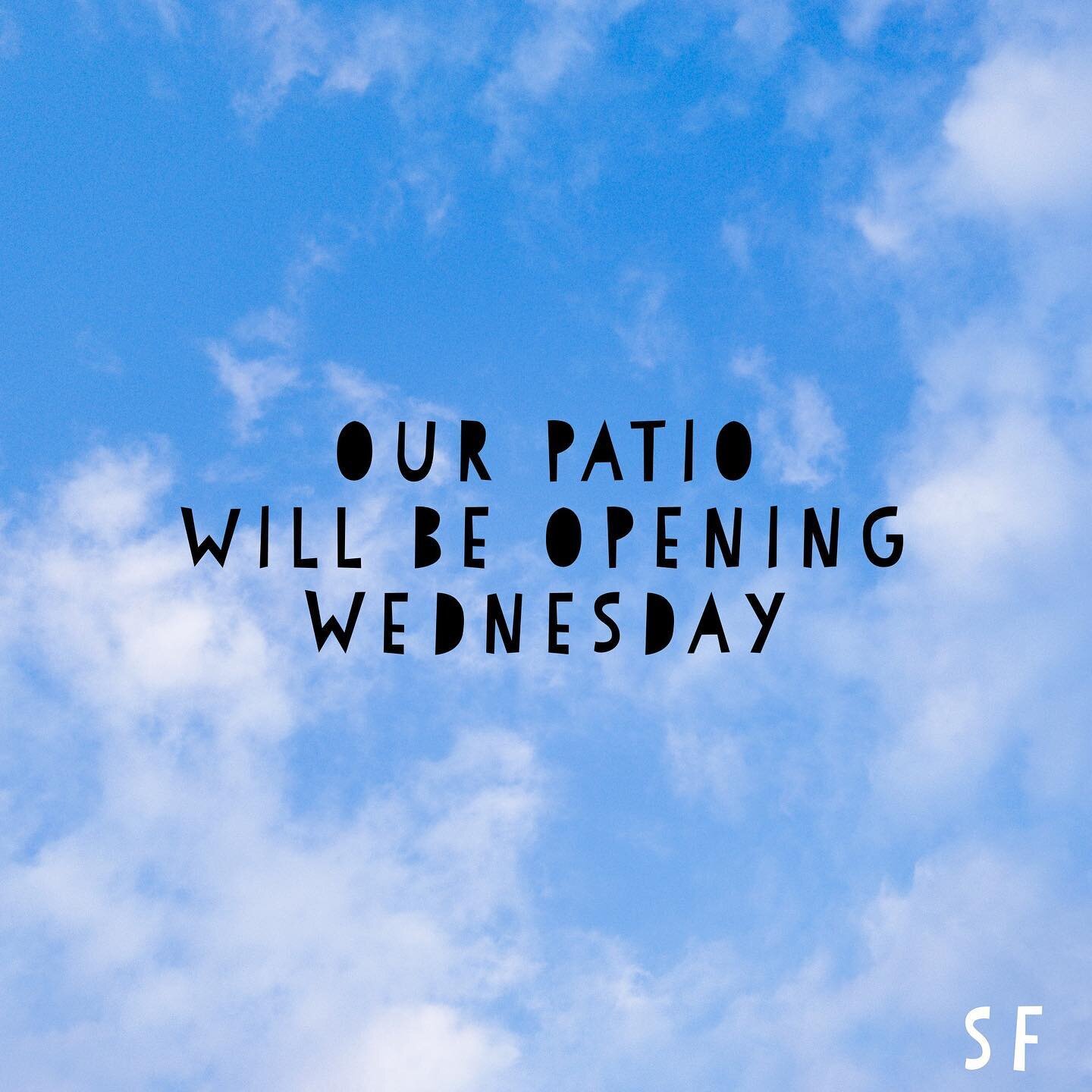 We know you&rsquo;ve all been waiting... our patio will be opening up on Wednesday this week! Let&rsquo;s enjoy some delicious food, cold beverages, and sunshine! 😎