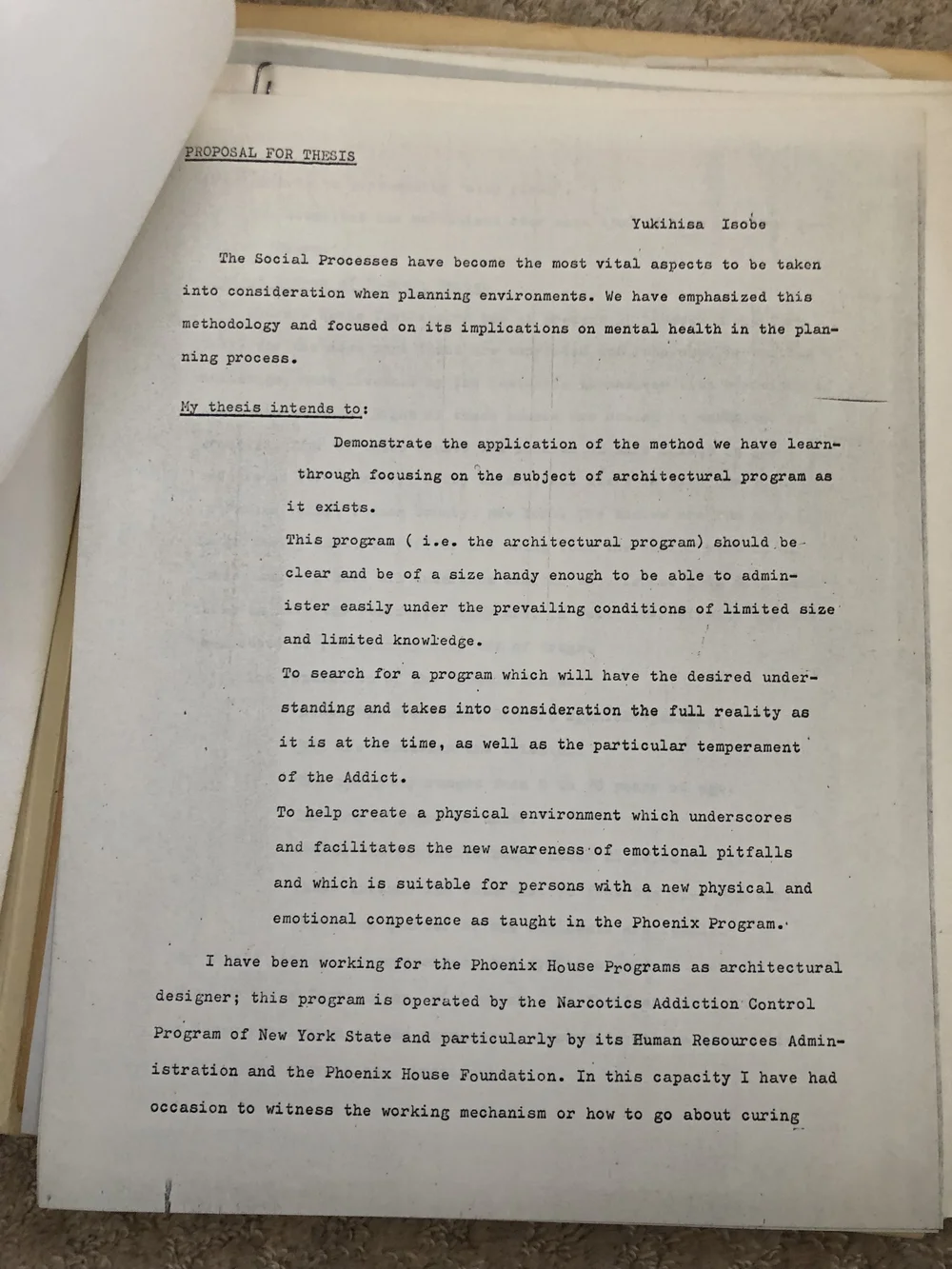 Yukihisa Isobe's thesis on the therapeutic community of the Phoenix House