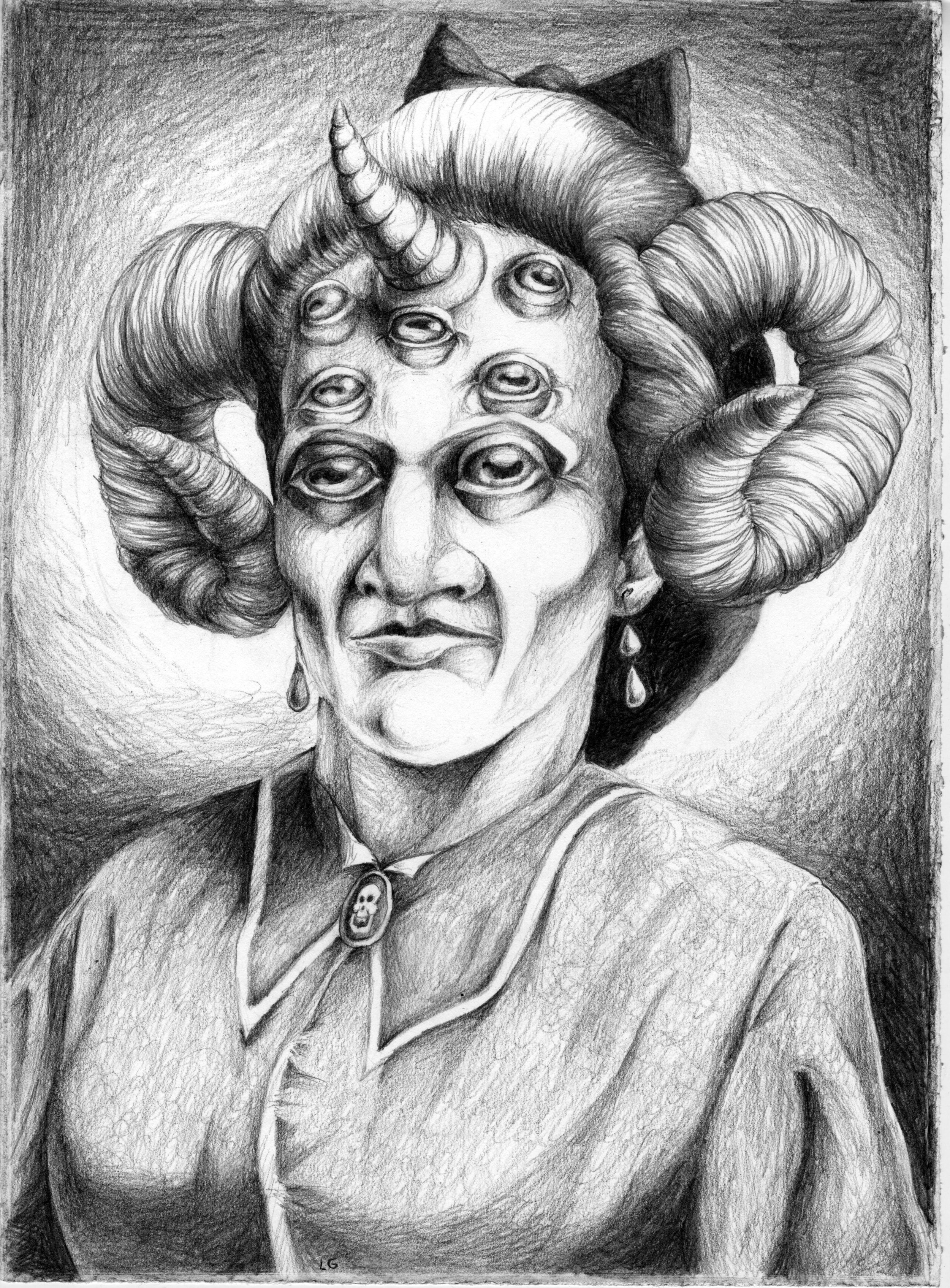 "Ram Horn Face" (2011) 11"X15" Graphite on Paper