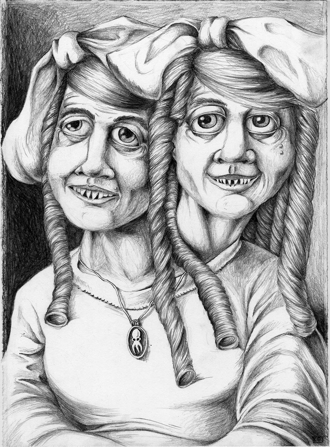"Two Head Face" (2011) 11"X15" Graphite on Paper