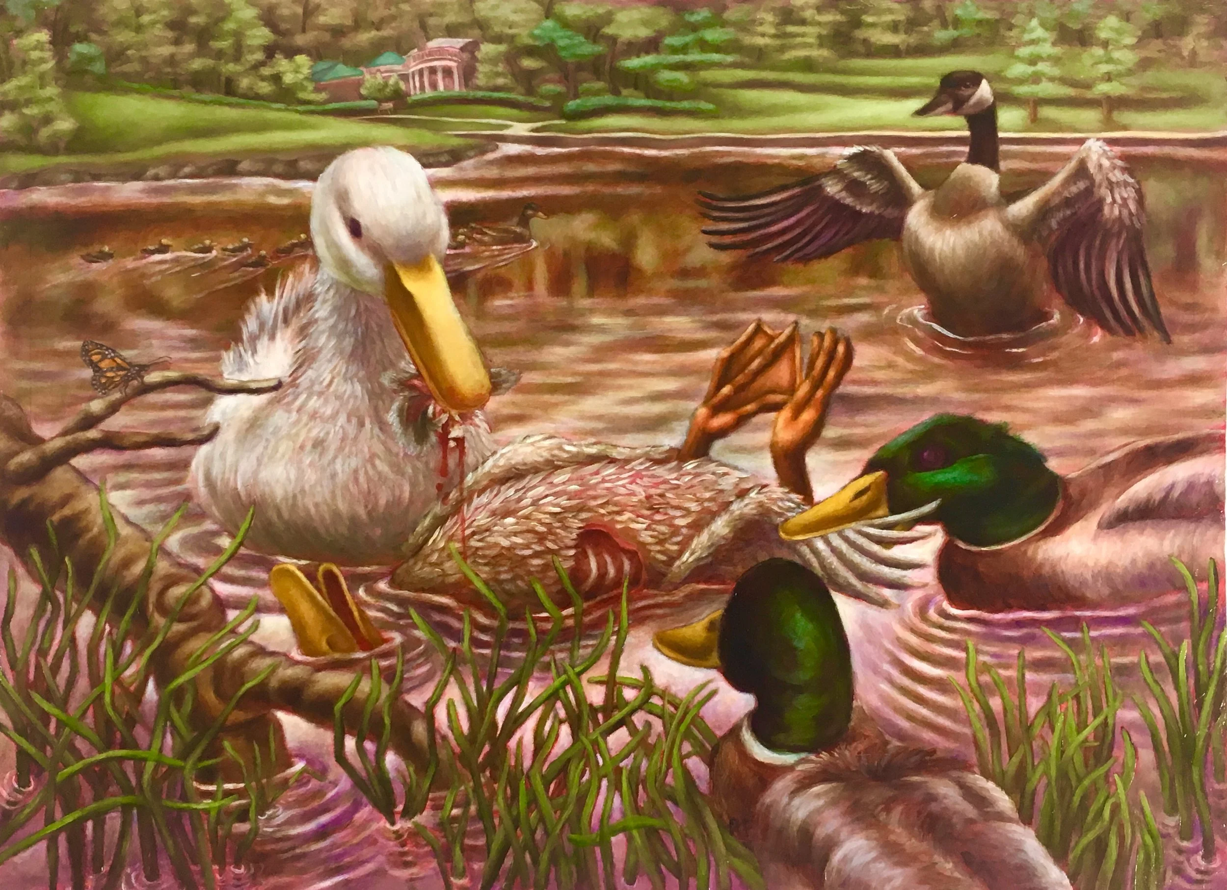 "A Fowl Tenderness" (2017) 14.5"x10.5" Oil on Panel