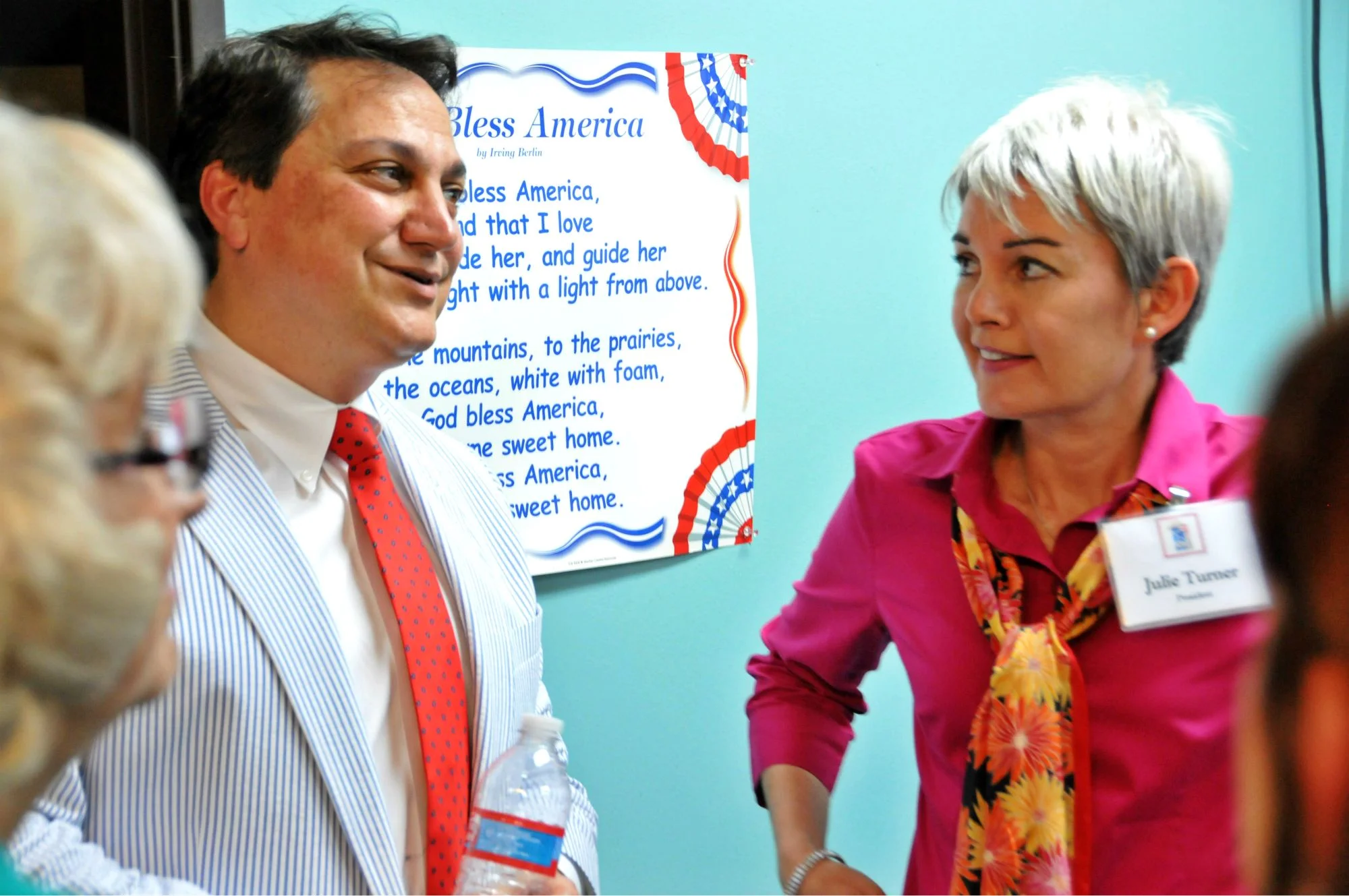 Former Republican Party of Texas Chairman Steve Munisteri and Texas Patriots PAC President Julie Turner chat after one of our open meetings.