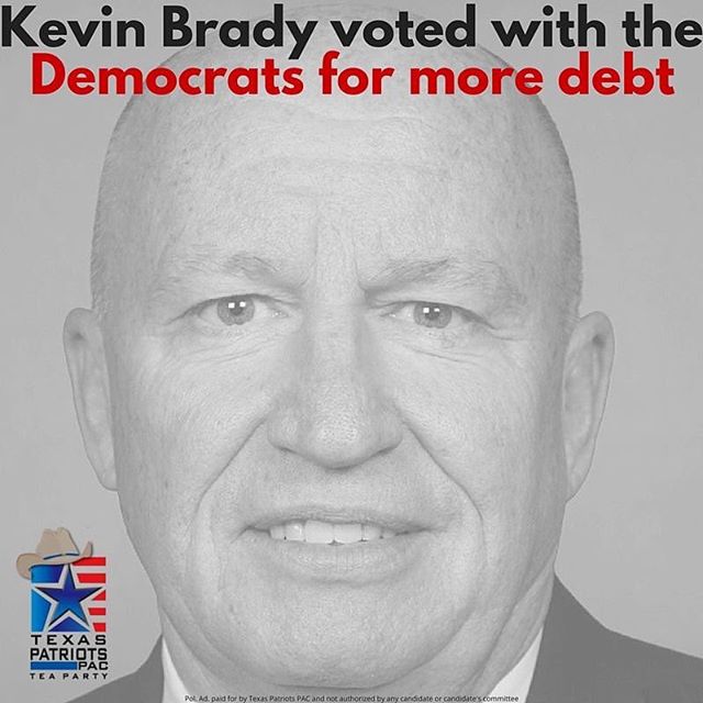 In October of 2015, a small minority of Republicans joined with all of the Democrats to vote to raise the debt ceiling. One of these Republicans was Kevin Brady. LIKE and SHARE if you think our national debt is dangerous! We cannot keep kicking the c