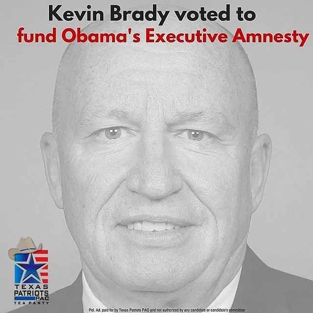 Kevin Brady voted for HR 2029, which funded Obama's unconstitutional executive amnesty program. It's time to send a leader to Congress who will stand up against amnesty and fight to secure the border. Vote for Steve Toth for Congress on March 1st! #DefeatKevinBrady #VoteforToth #thewoodlands #thewoodlandstx #lakeconroe
More info: http://www.texaspatriotspac.com/steve-toth