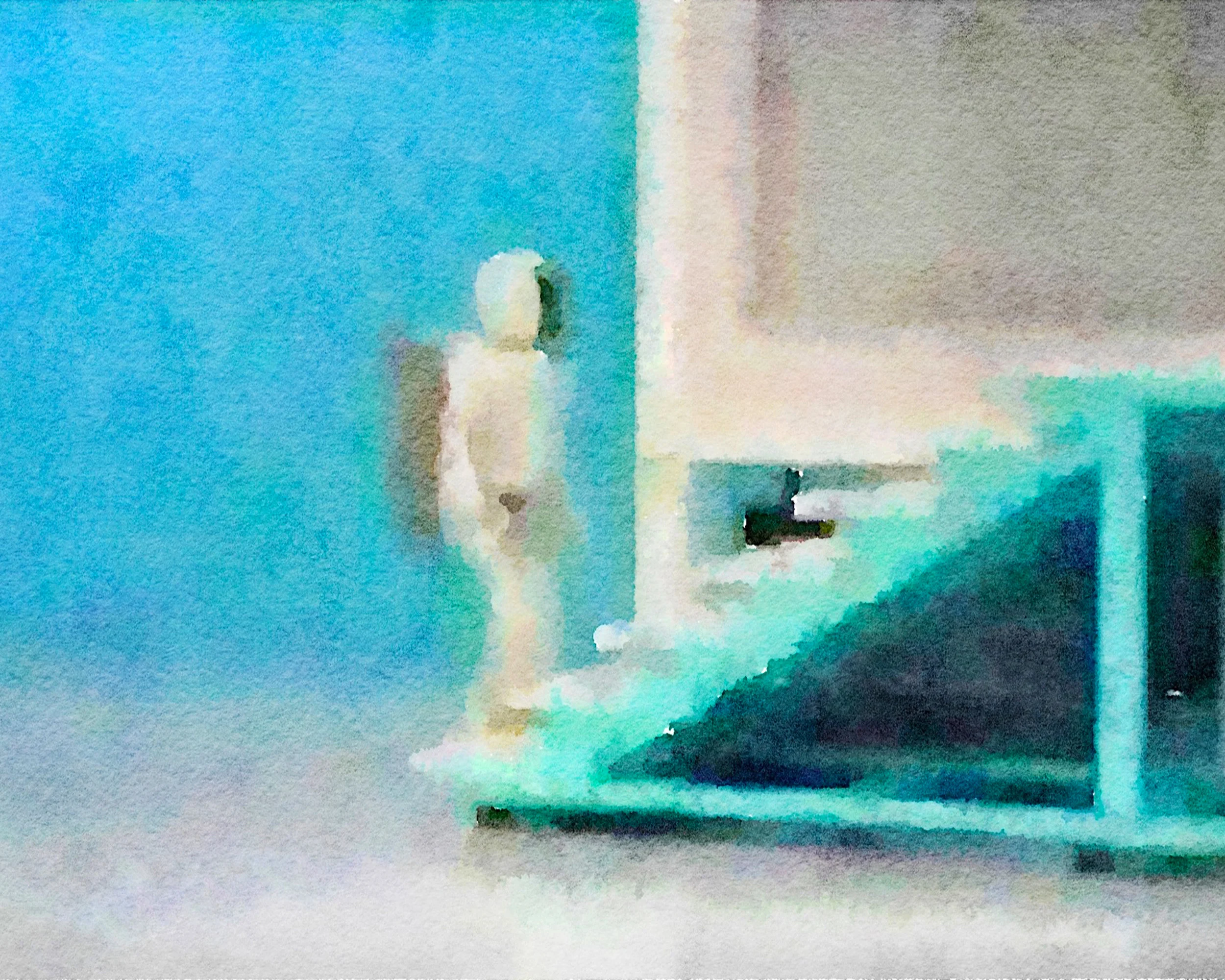 Robot On The Stairs Watercolor