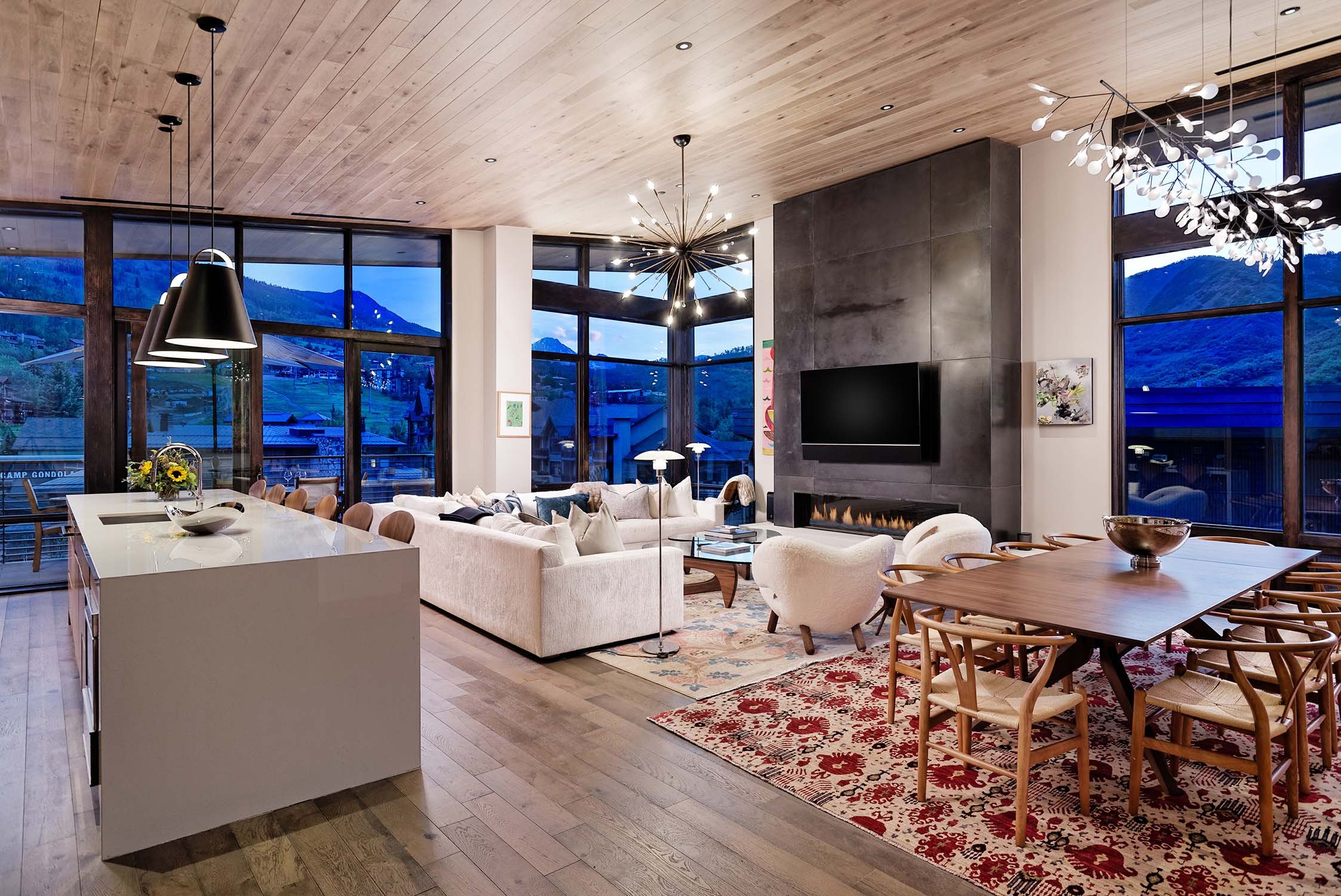 Living Room at One Snowmass at Night