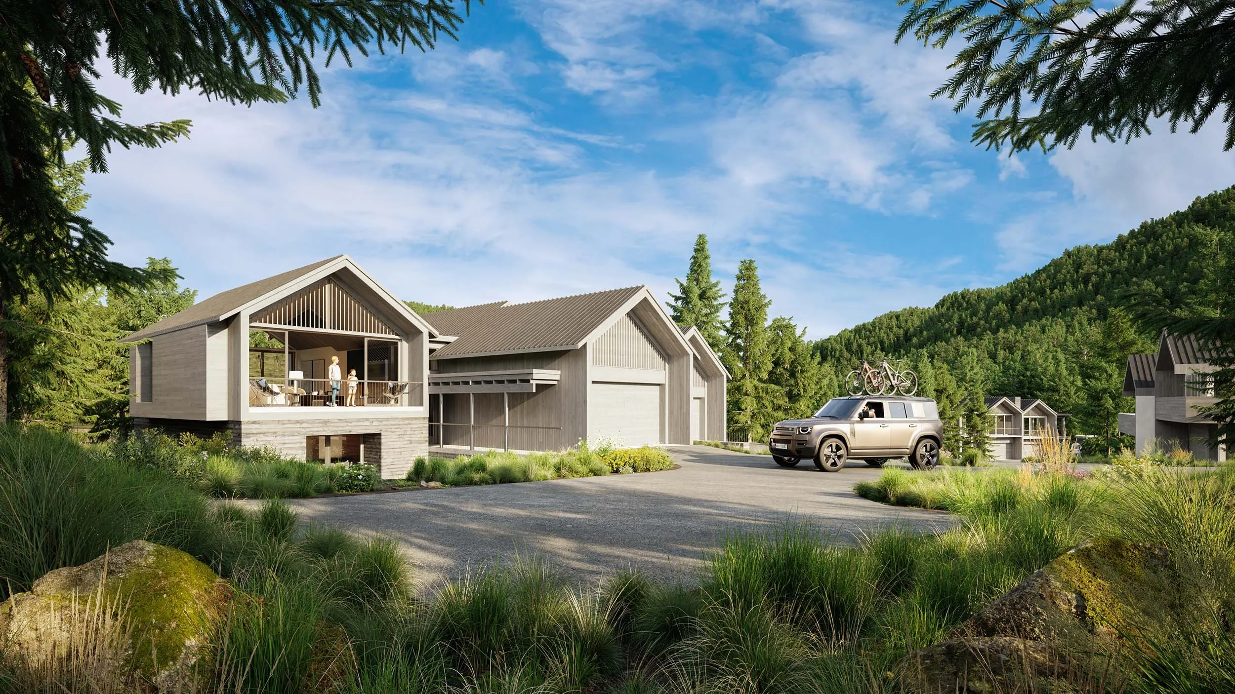 Scandinavian style mountain townhome at Copper Mountain designed by 4240 Architecture in the summer for mountain biking, golfing, etc.