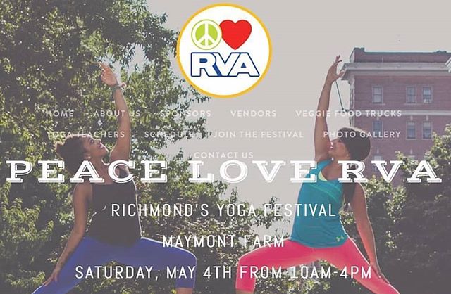 PEACE LOVE RVA
.
THINK GLOBAL. PRACTICE LOCAL.
.
BE A PART OF A FULL DAY OF YOGA,&nbsp;LOCAL VEGETARIAN&nbsp;FOOD AND MERCHANTS, LIVE MUSIC, AND MORE...
.
MAY 4TH, 2019- 10AM-4PM
.
MAYMONT PARK
.
http://peaceloverva.com
.
.
.
.
.
.
.
.
#greatabidingy