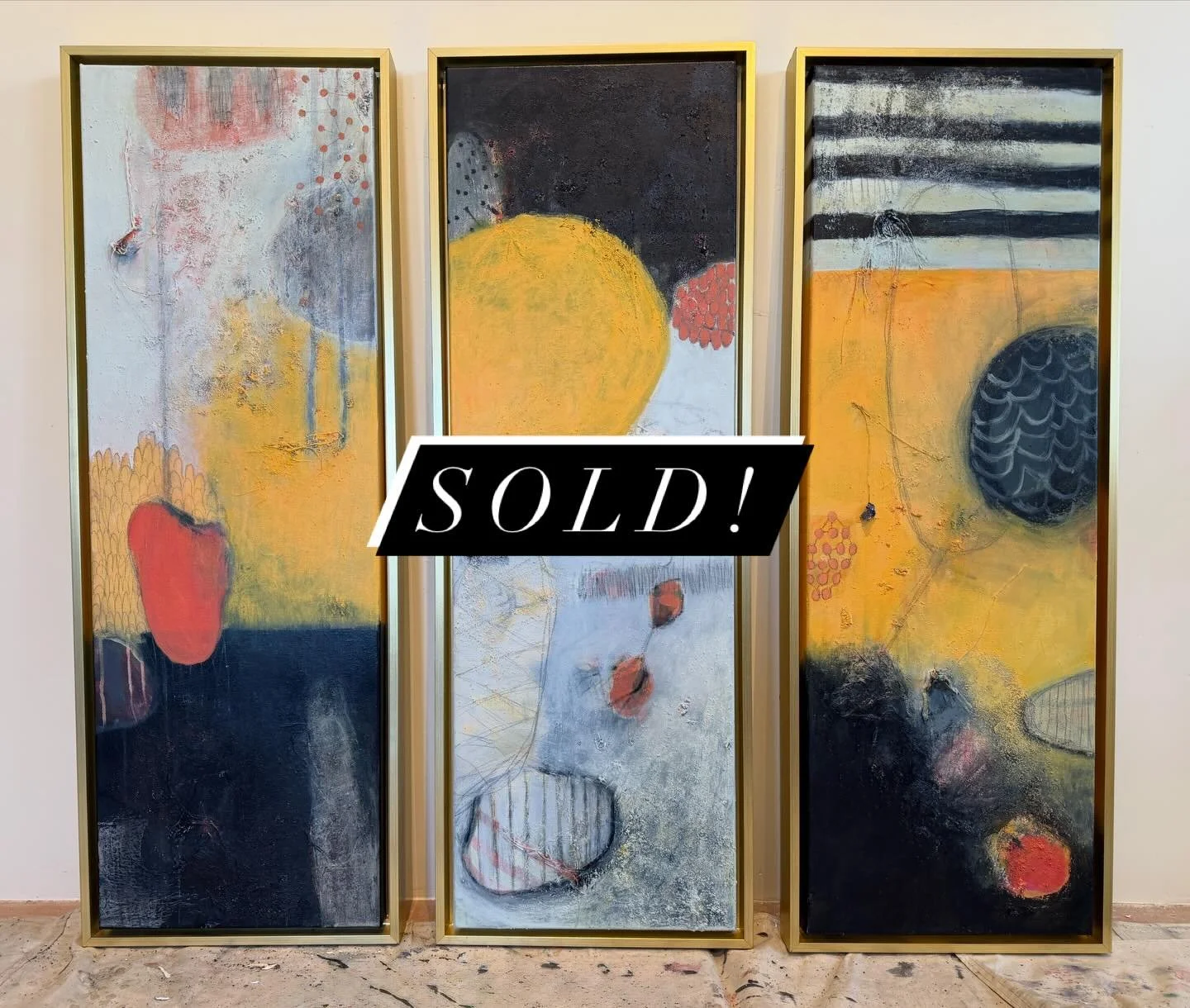 These three sold today at the @laartshow. I&rsquo;m so happy they all went together as they really harmonized well with one another. Thank you @jentoughgallery !! Grateful. #laartscene #intuitiveart #artsale #abstractpainting @alissadaviesart