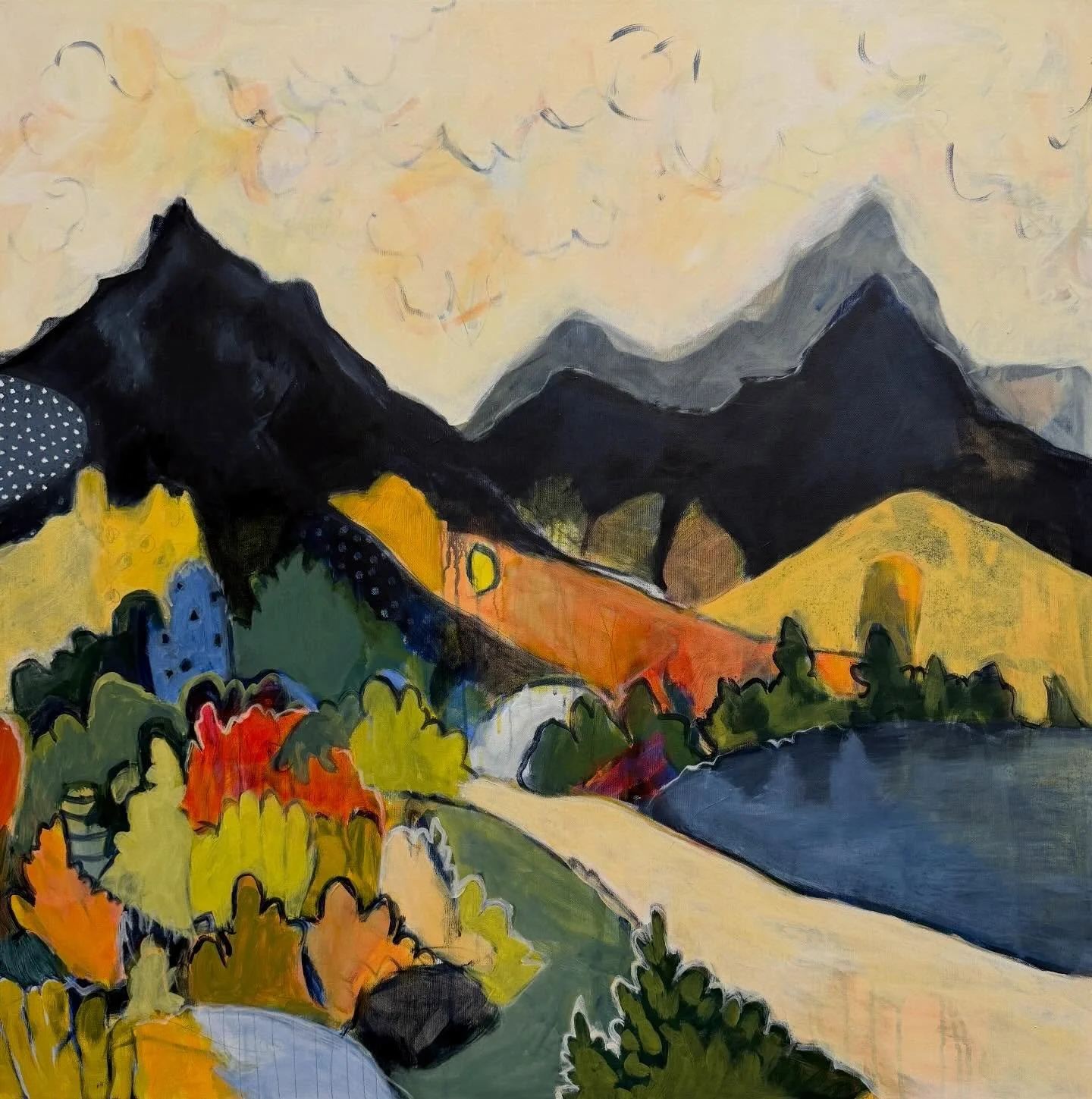 I started the new year finishing up and delivering a commission to another amazingly sweet and big-hearted collector. She got to choose between these two and it was so fun to see both on her living room wall. Which one did she choose? 

On another no