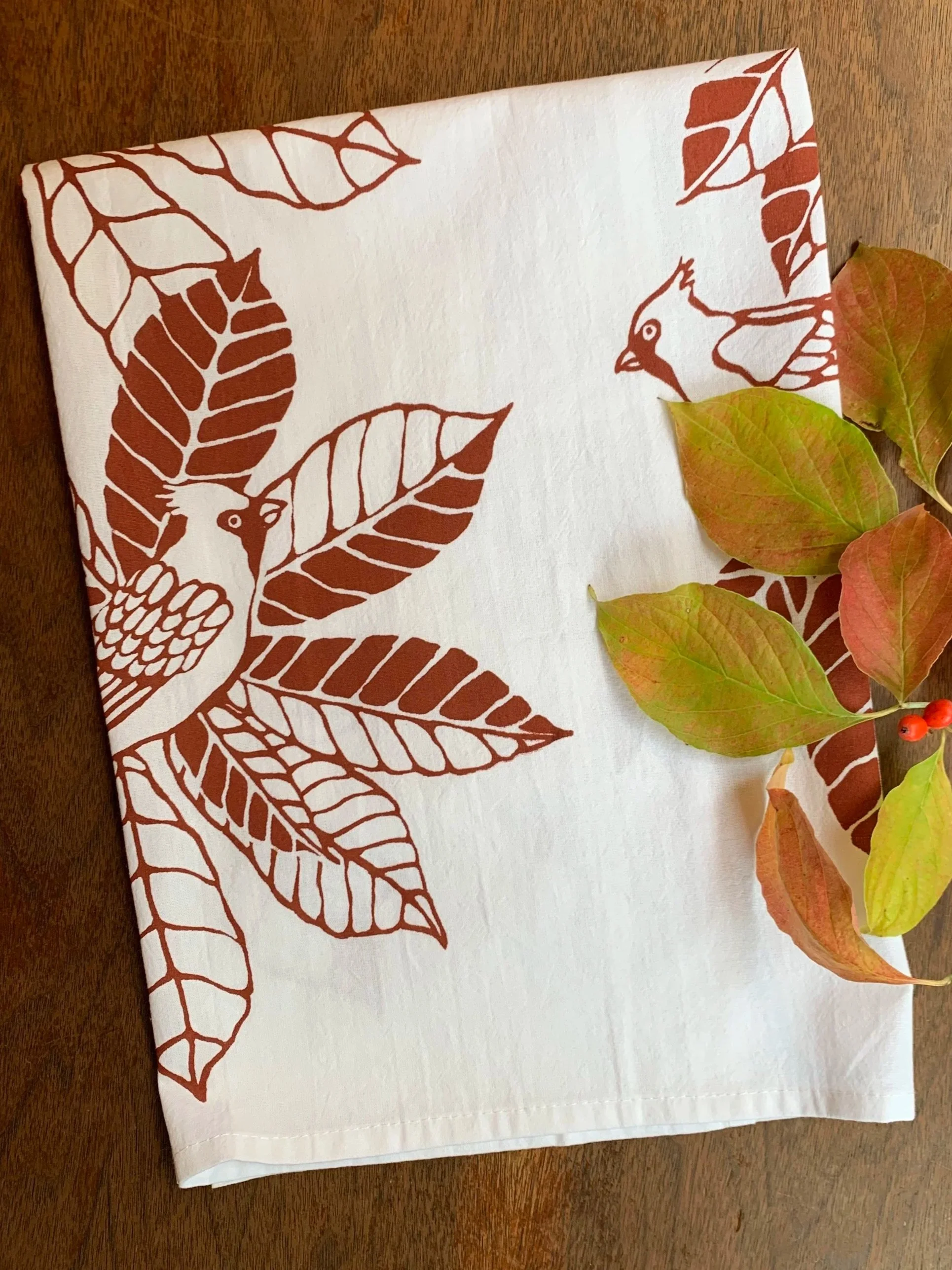 Cardinals and Buckeye Tree – Organic Cotton Tea Towel