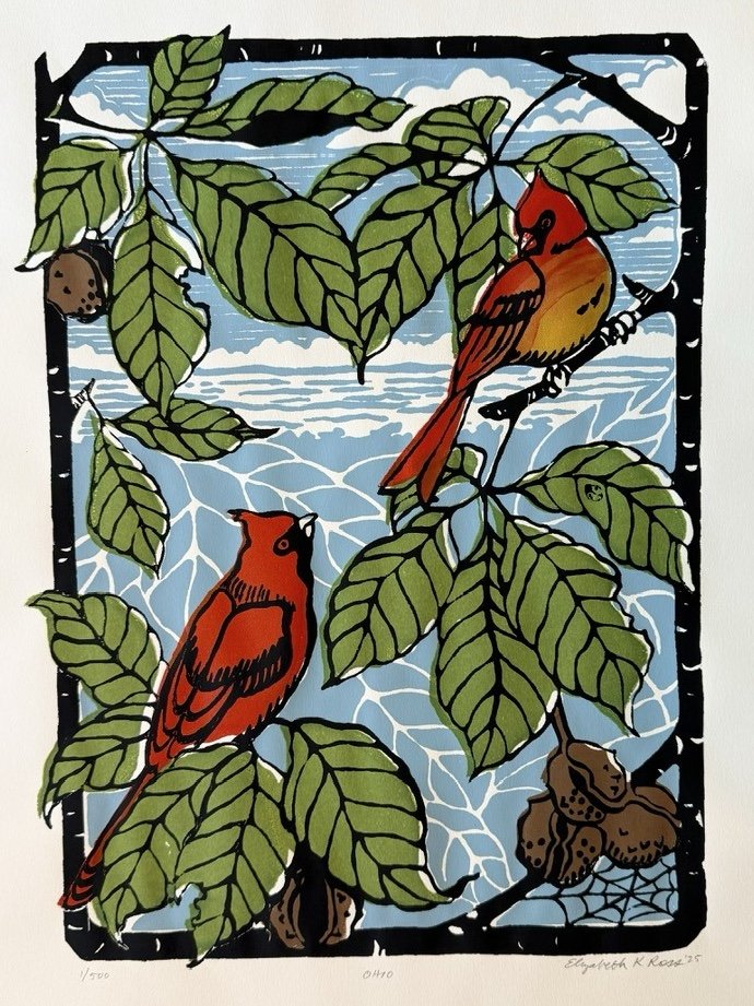 Cardinals and Buckeyes – Multi-layer Block Print
