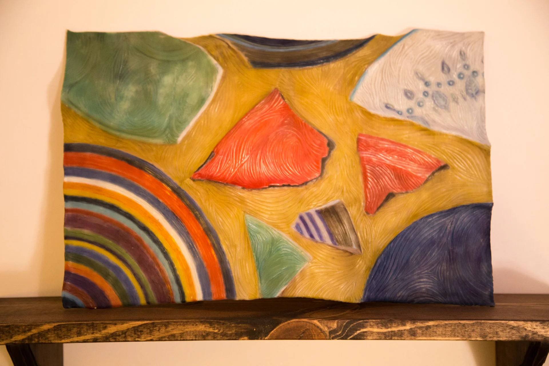 "Discovering Wholeness" (Myself, 1968--), 2017, (18 x 24 x 5 inches), (kozo paper, photograph, beeswax, hand-carved and sculpted, colored with powdered pigment, and resting on plate rail)