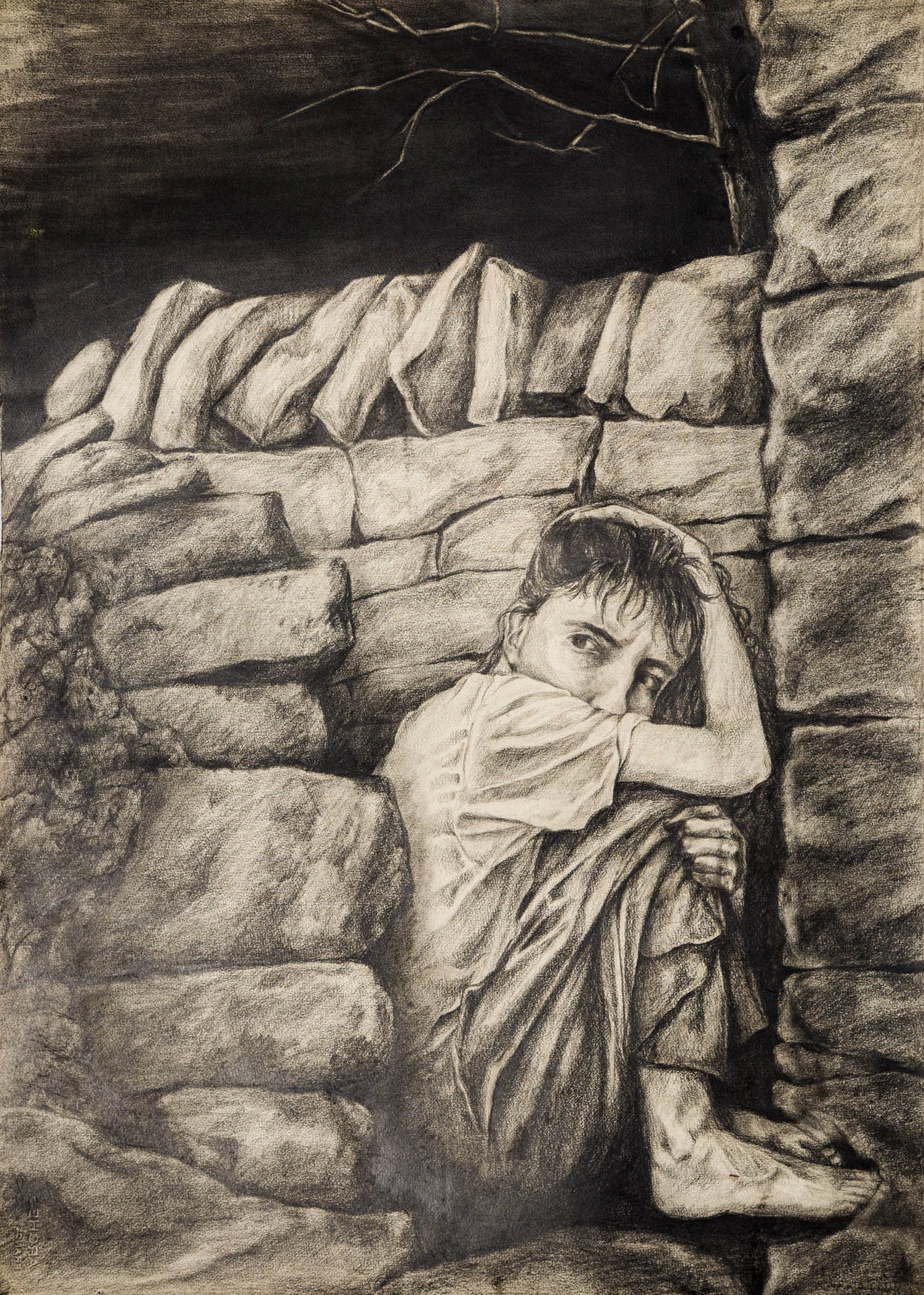 "LOOKING WITHIN", 1987, (36 x 48 inches), graphite, 1st self-portrait (not in current exhibit)