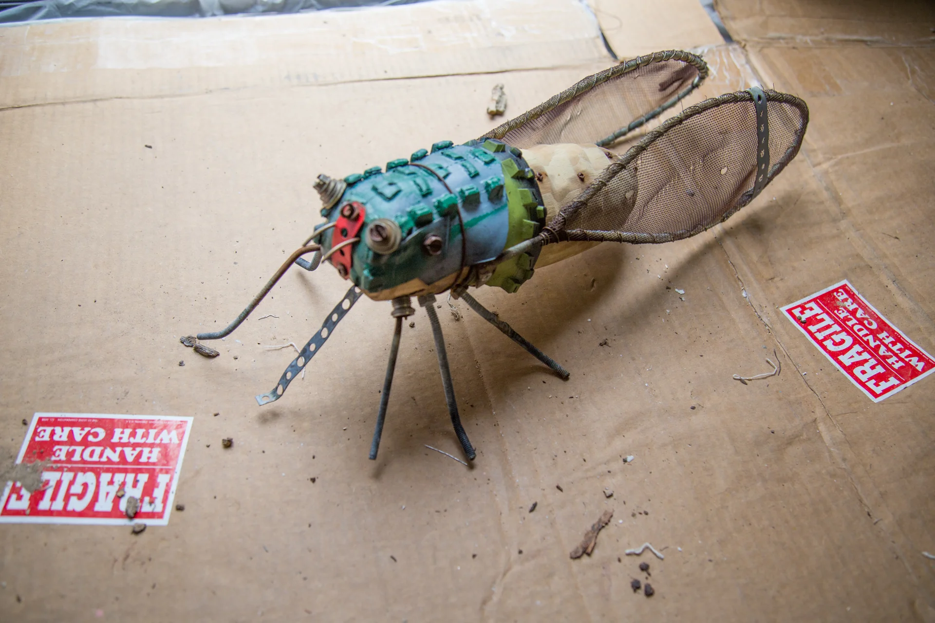 Geoffrey Gorman cicada sculpture, brought in from personal collection of one of the workshop women... so helpful to have a completed sculpture to hold, touch, and study (and not at all fragile, contrary to the cardboard on which it was resting... I thought it was a funny, but I am easily amused)!